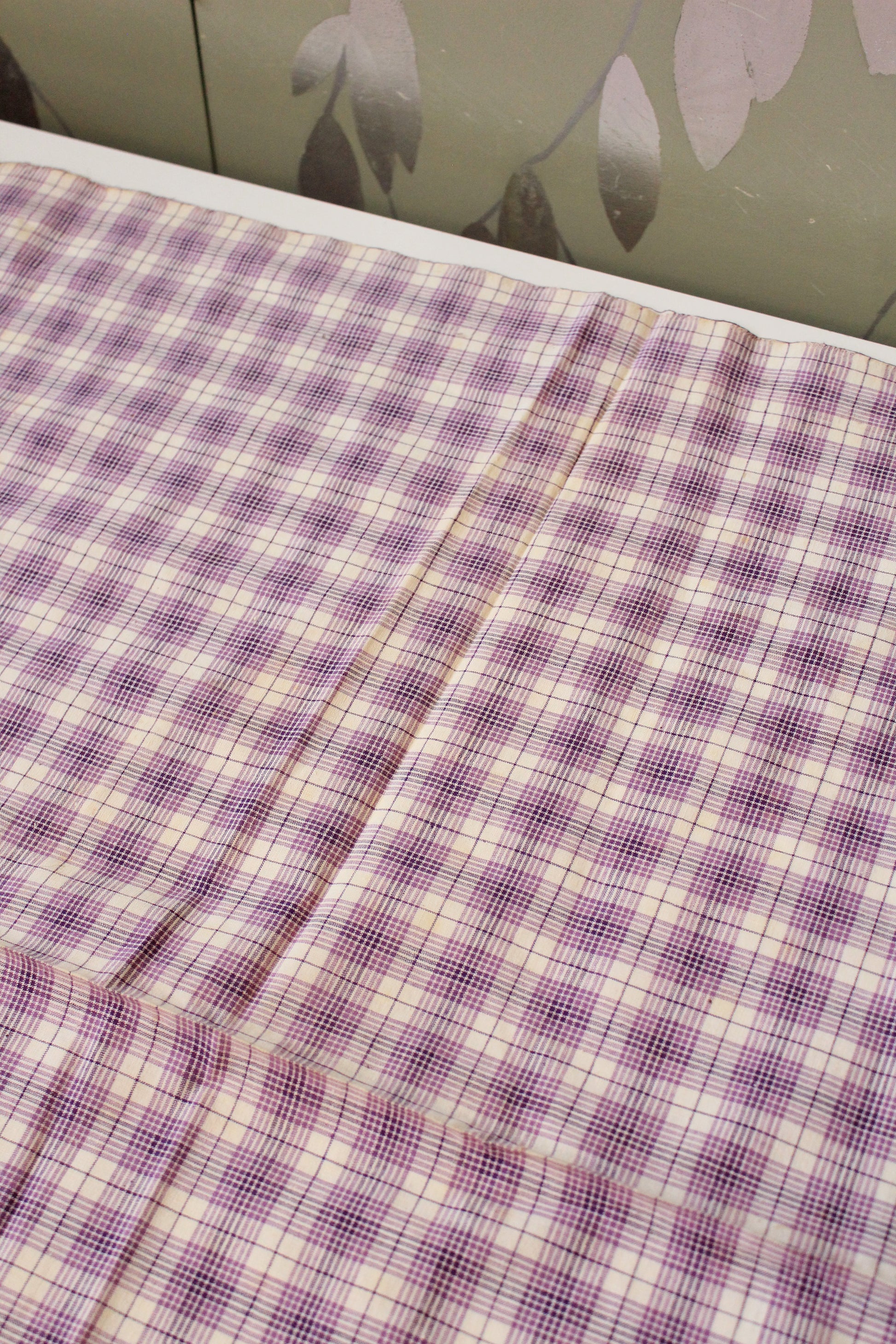 1920s Purple And White Plaid Cotton Sewing Fabric, 9.5 Yards
