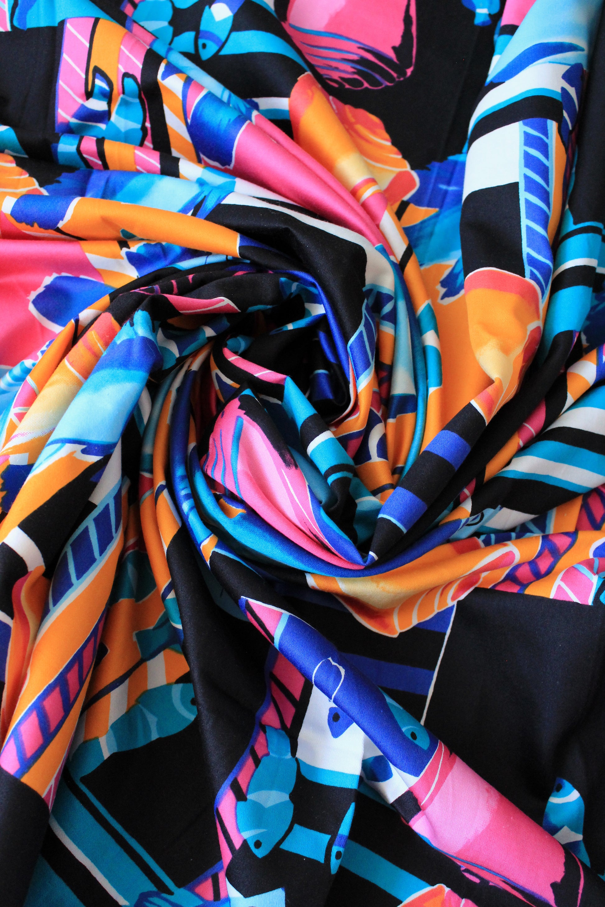 Vintage 1990s Multicoloured Fish And Shells Cotton Fabric, 3.5 Yards