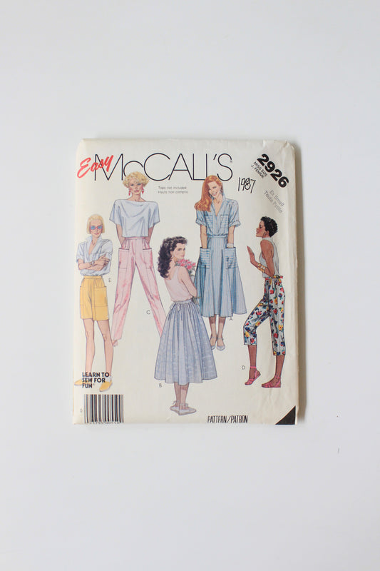 1980s Casual Skirt, Pants And Shorts Easy McCall's 2926 Sewing Pattern, Miss, Uncut Size 6-8