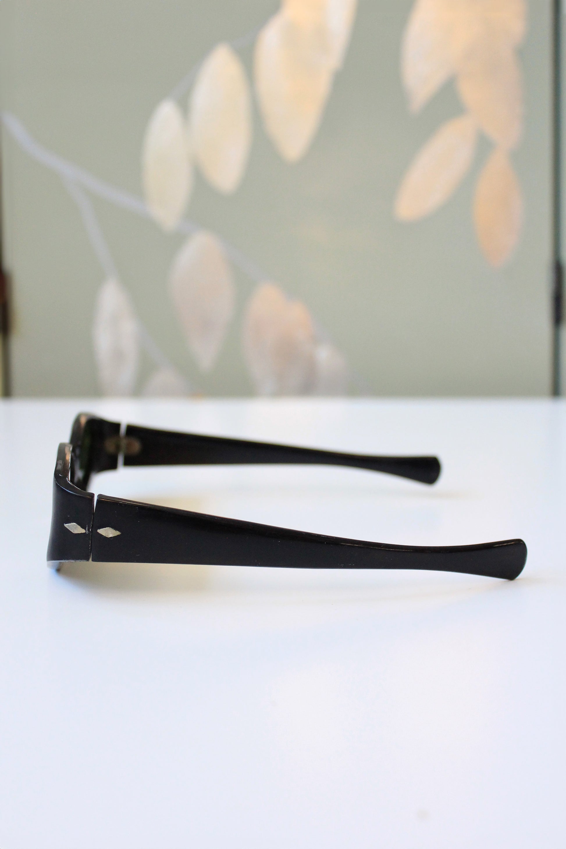 1950s Black Plastic Sunglasses With Green Lenses, Unused