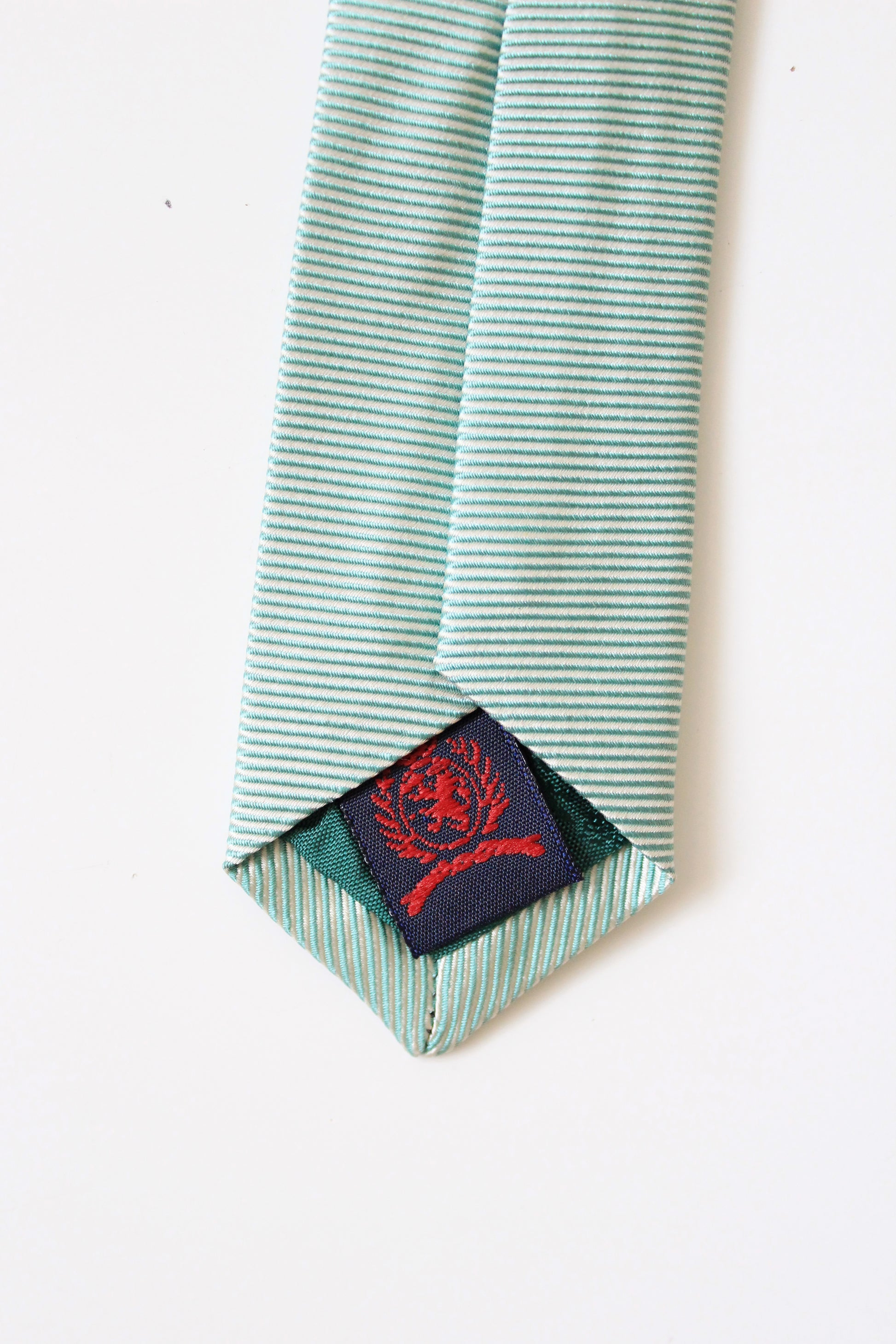 1990s Tommy Hilfiger Green And Blue Striped Designer Silk Tie 
