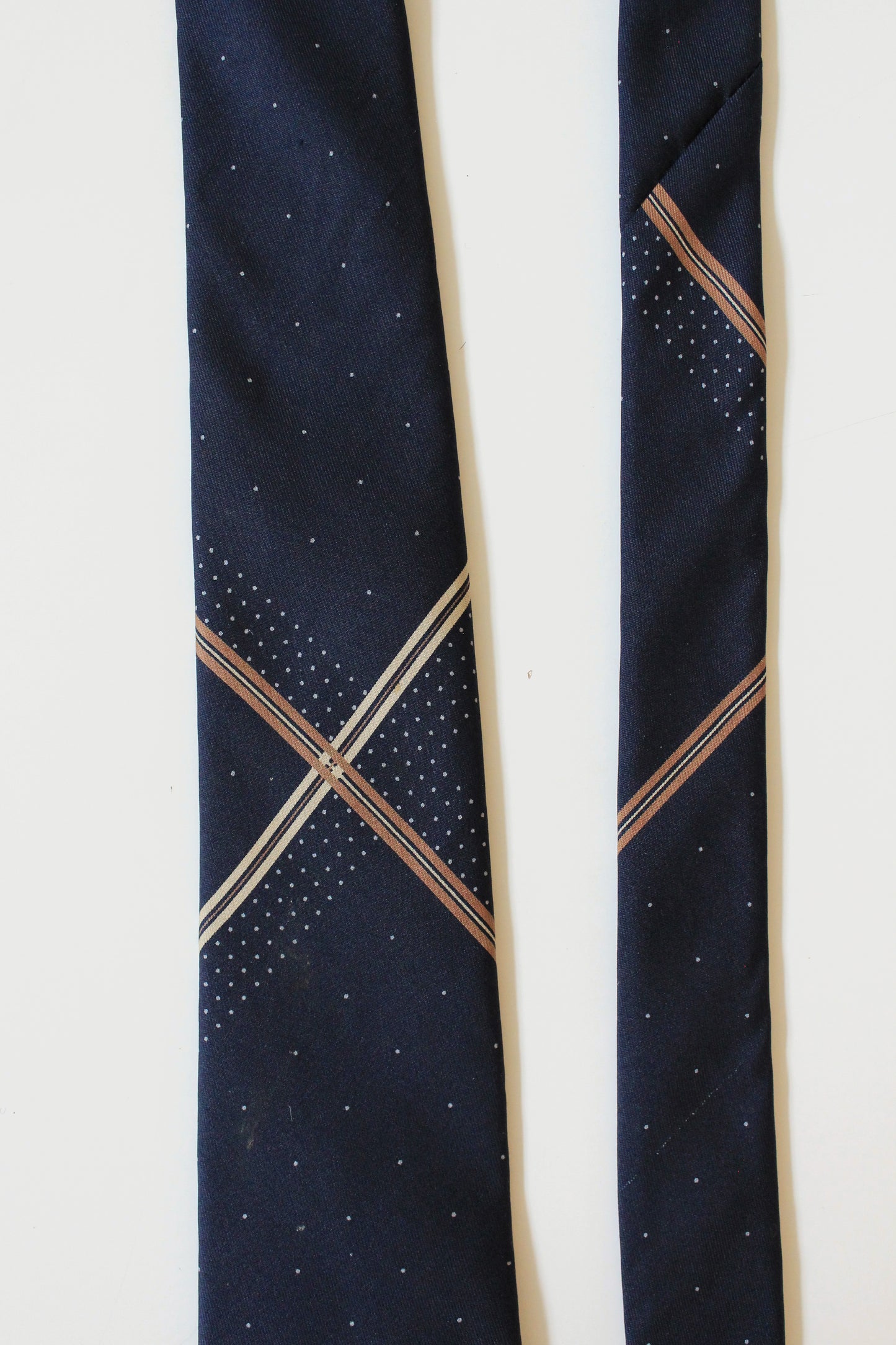 1980s YSL blue Plaid Silk Designer Tie With Small Polka Dots