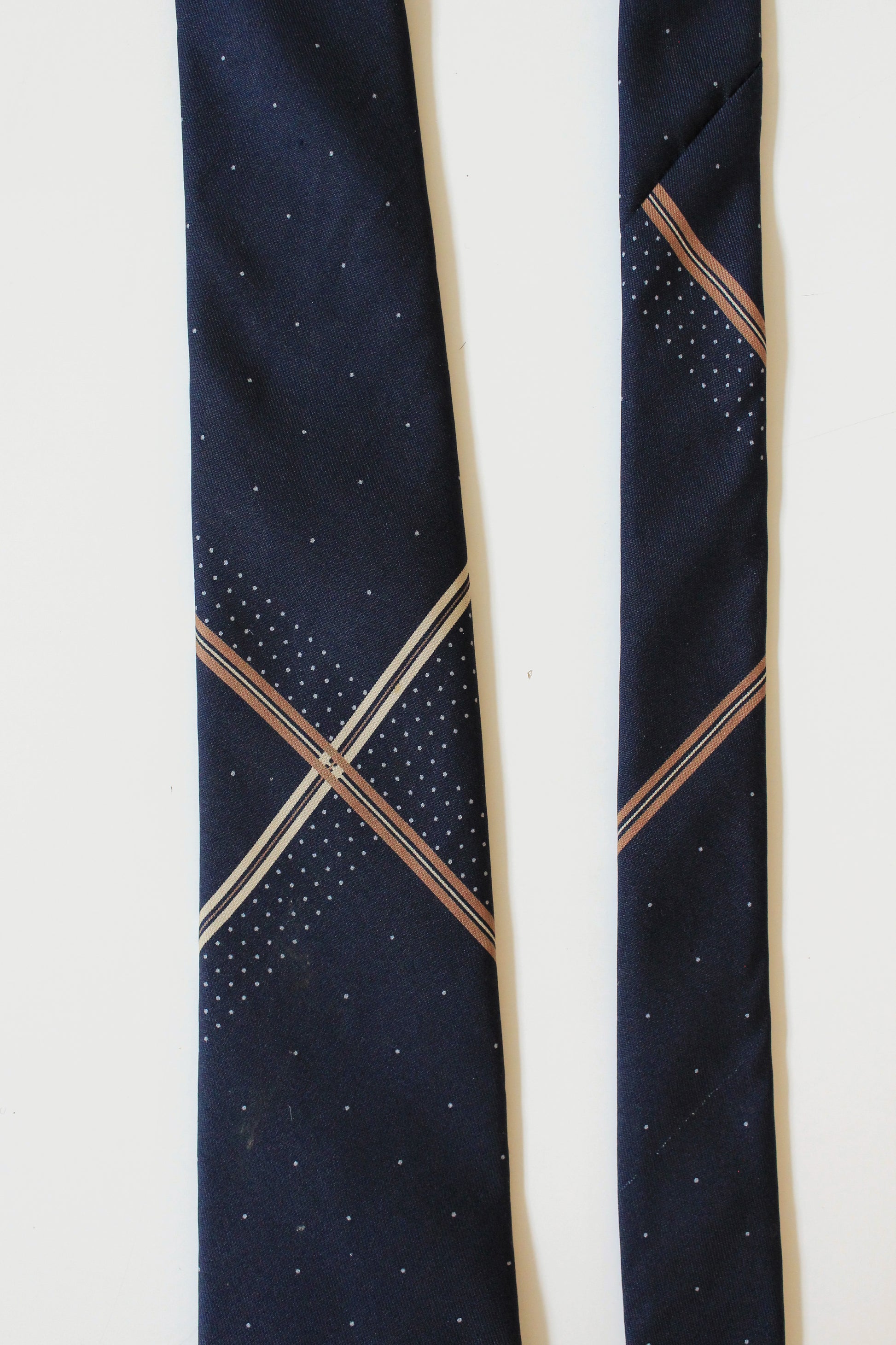 1980s YSL blue Plaid Silk Designer Tie With Small Polka Dots