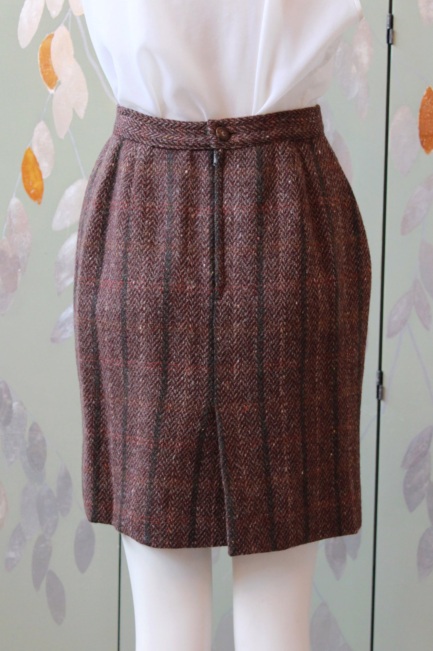 1980s Krizia Brown/Plum Plaid Wool Skirt Suit Set, XS