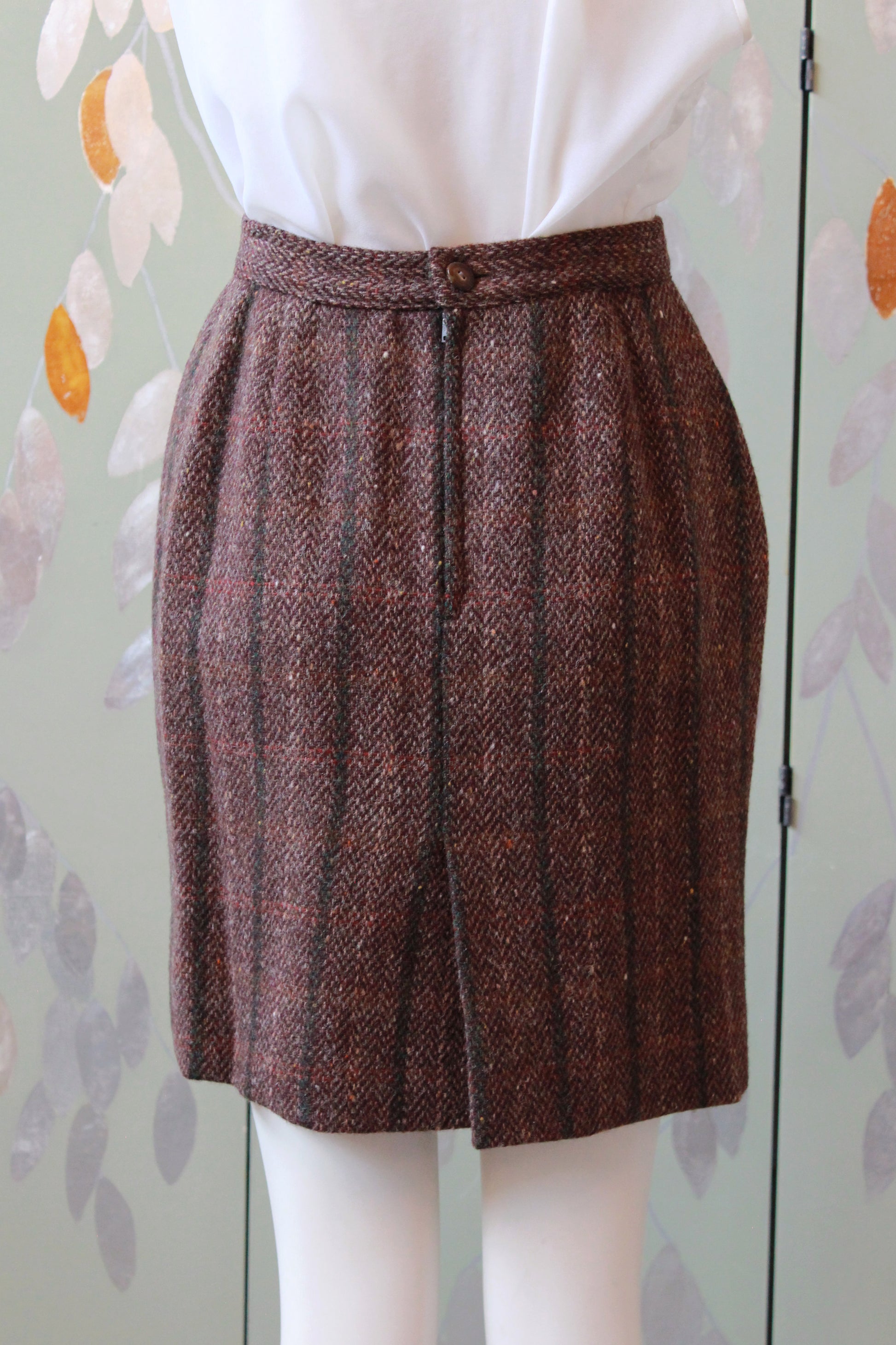 1980s Krizia Brown/Plum Plaid Wool Skirt Suit Set, XS