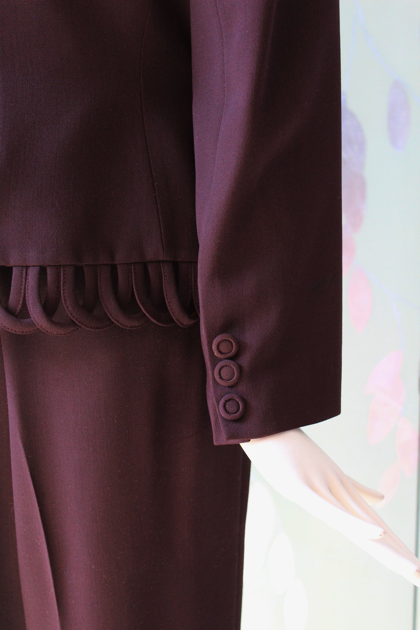 1980s/1990s Plum Sophie Sitbon Paris Pant Suit With Loop Trim Detail, Medium