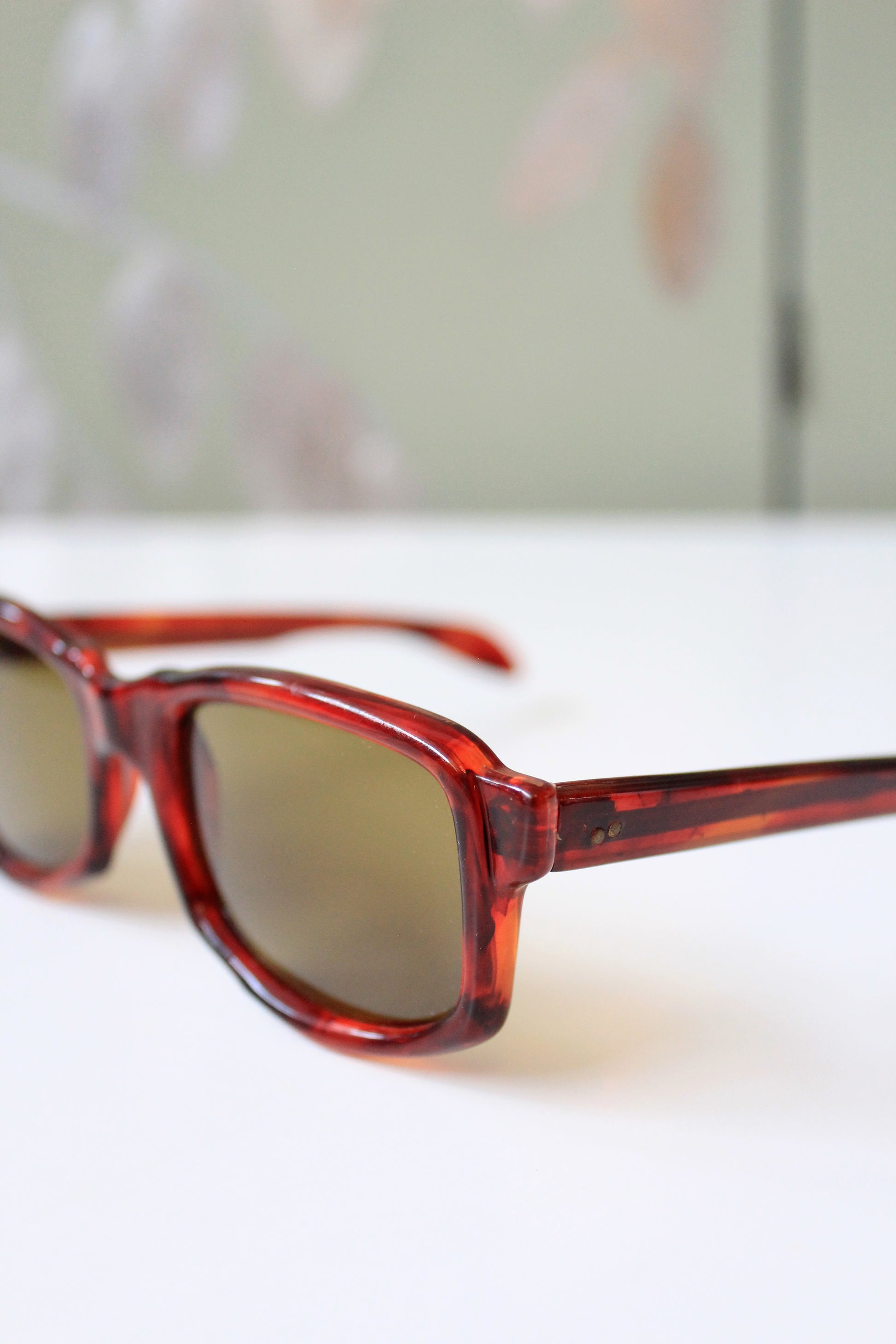 1960s Brown Rectangular Sunglasses with Yellow lenses