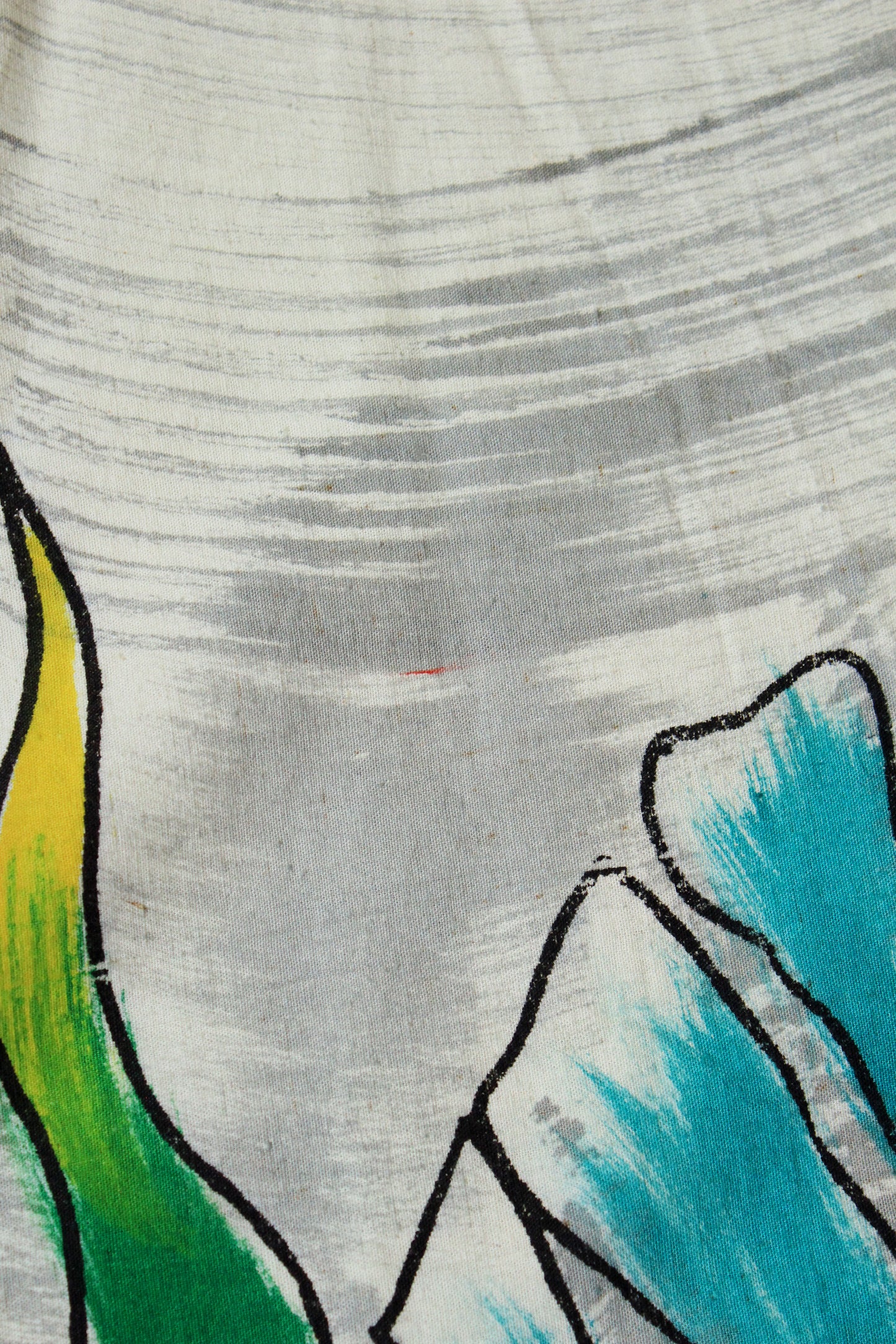 1950s Handpainted Circle Skirt With Tropical Flowers In Blue And Green, S/M