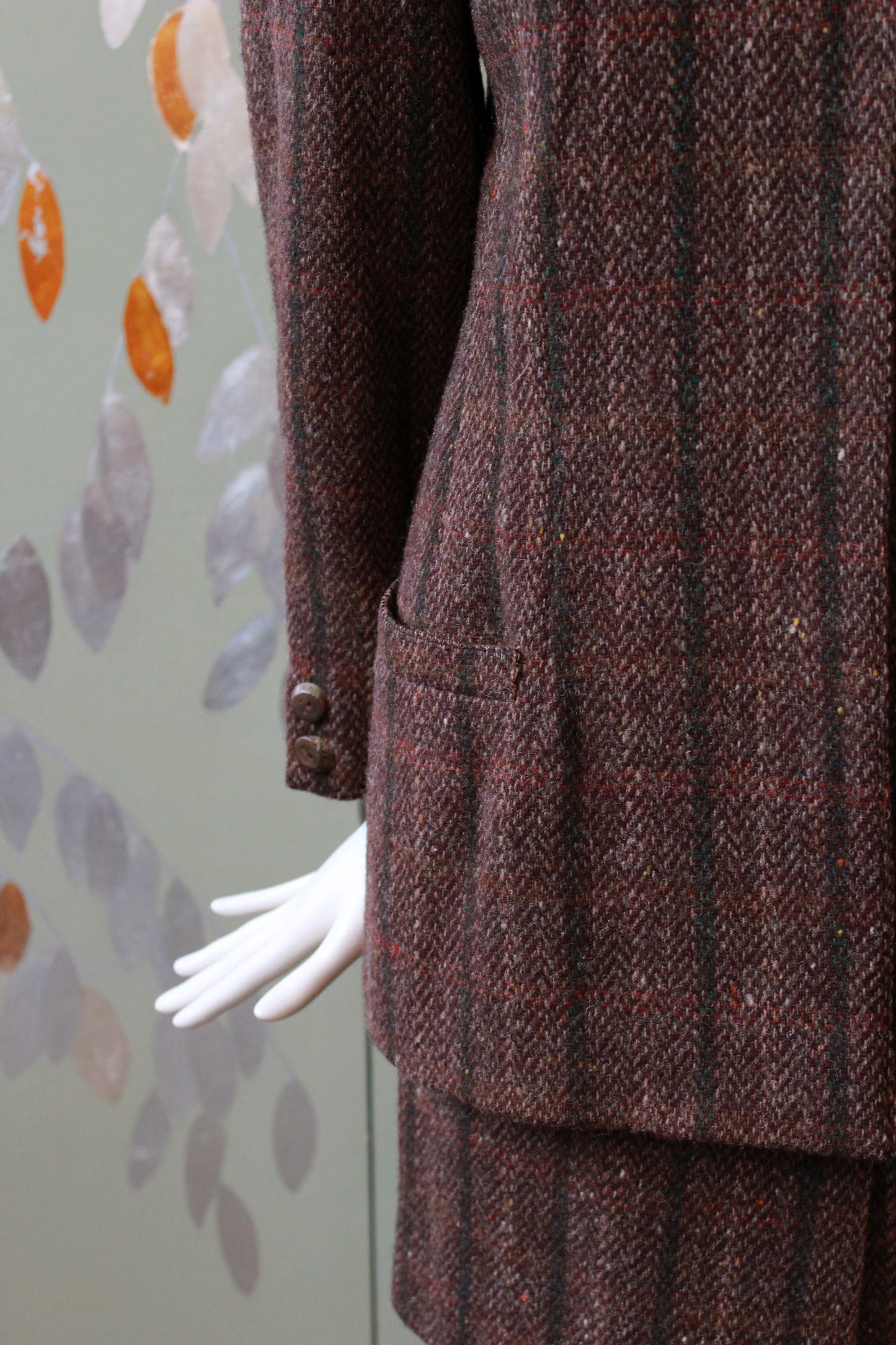 1980s Krizia Brown/Plum Plaid Wool Skirt Suit Set, XS