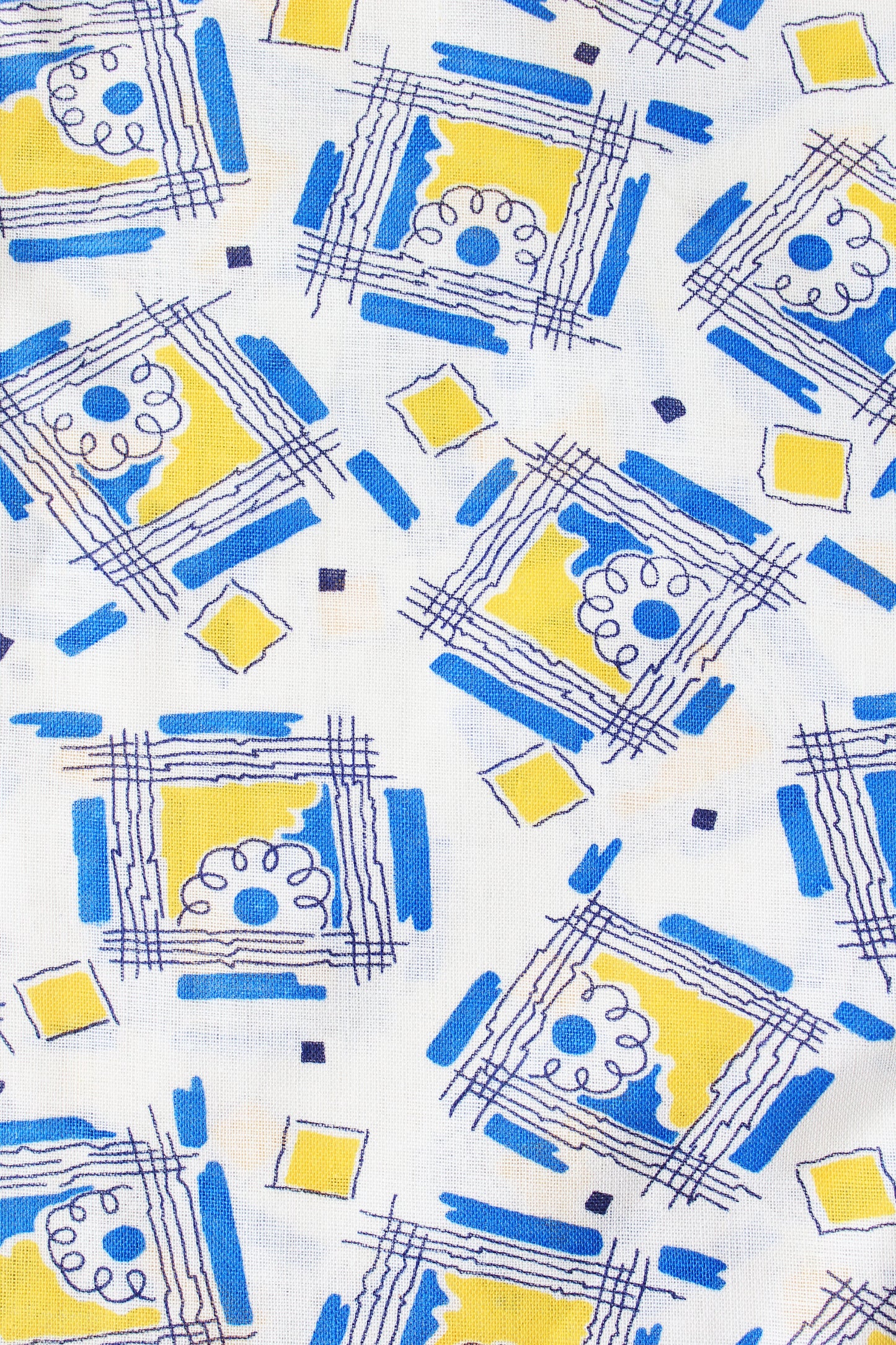 1940s Blue And Yellow Flower In The Window Feedsack, Vintage Summer Sewing/Quilting Fabric