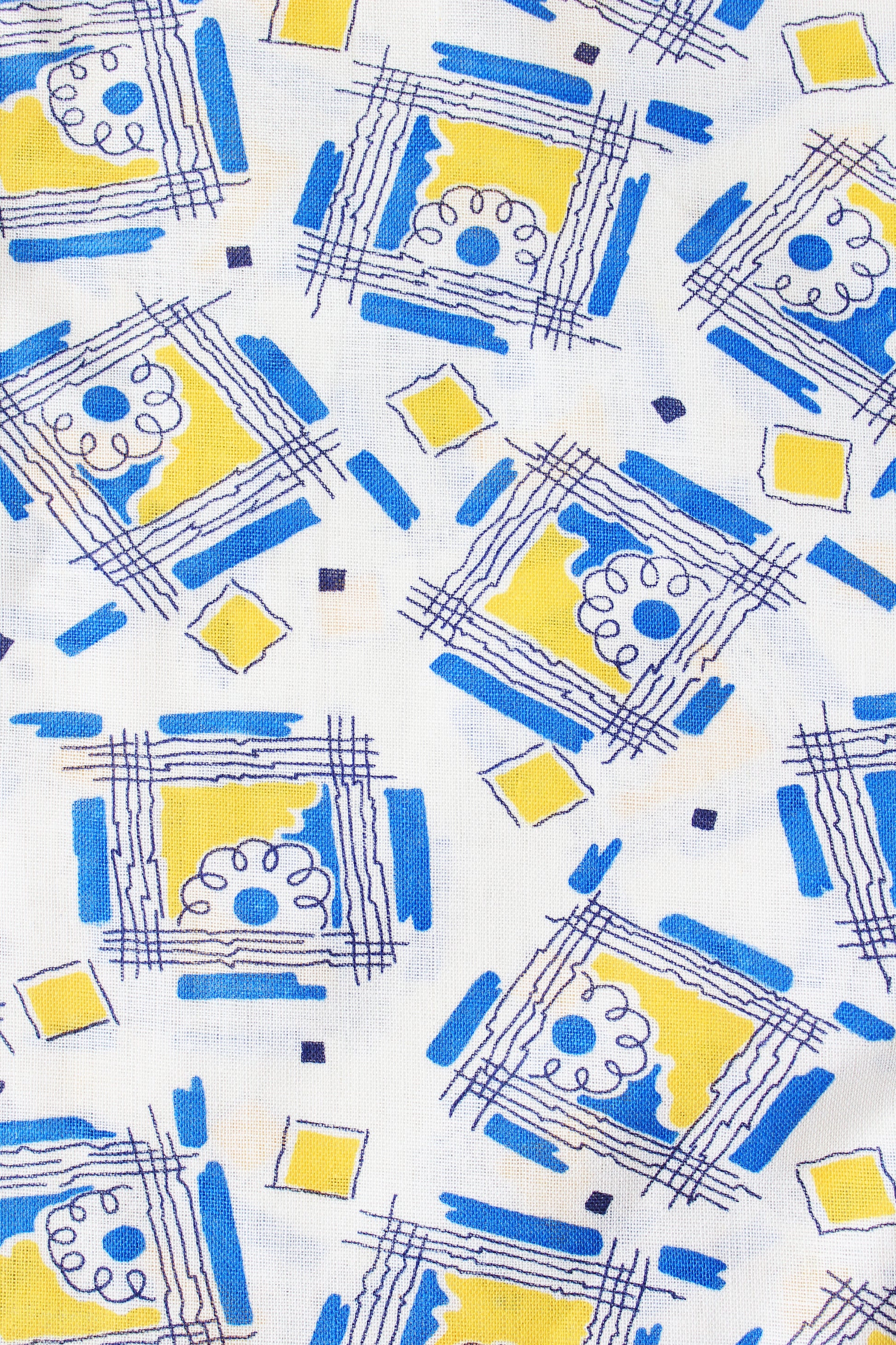 1940s Blue And Yellow Flower In The Window Feedsack, Vintage Summer Sewing/Quilting Fabric