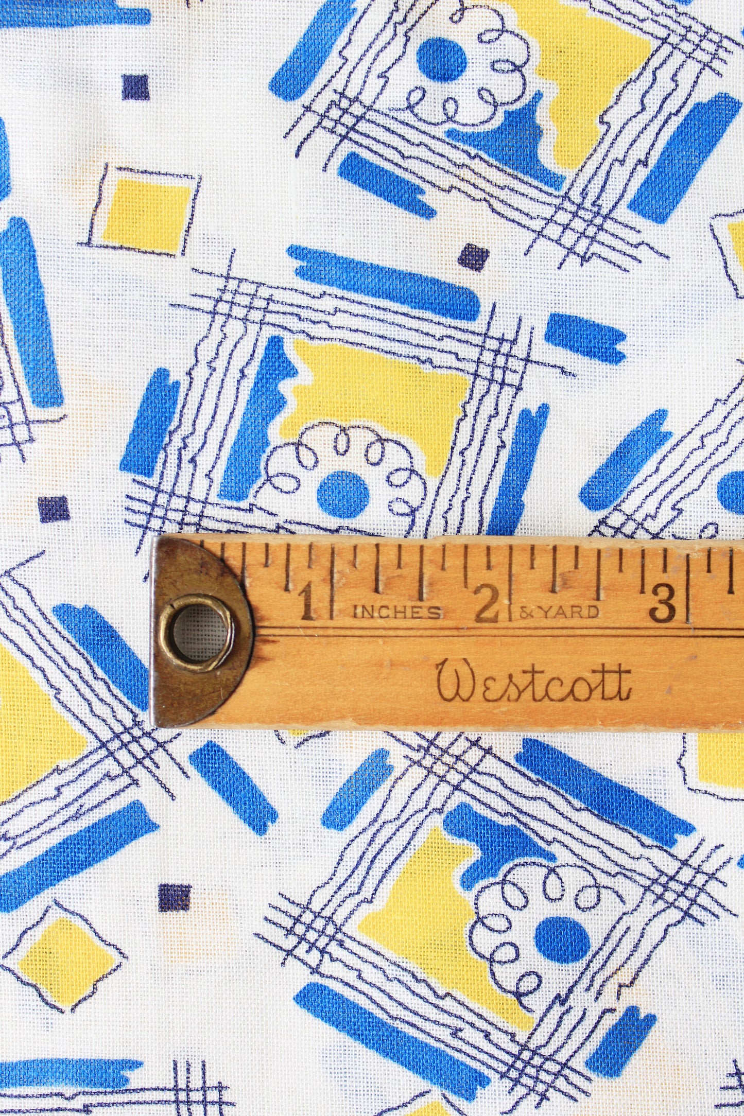 1940s Blue And Yellow Flower In The Window Feedsack, Vintage Summer Sewing/Quilting Fabric