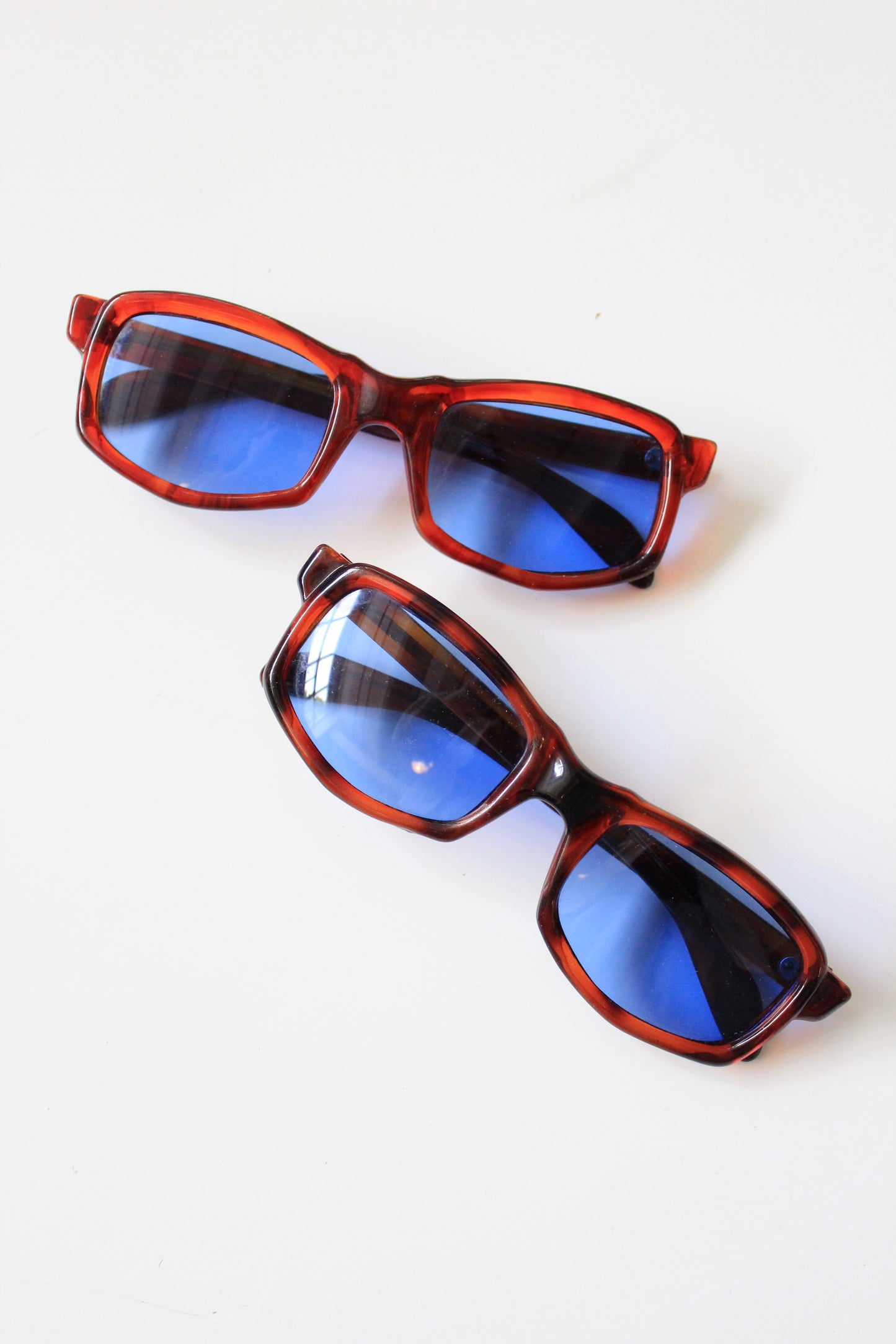 1960s Brown Rectangular Sunglasses with Blue lenses