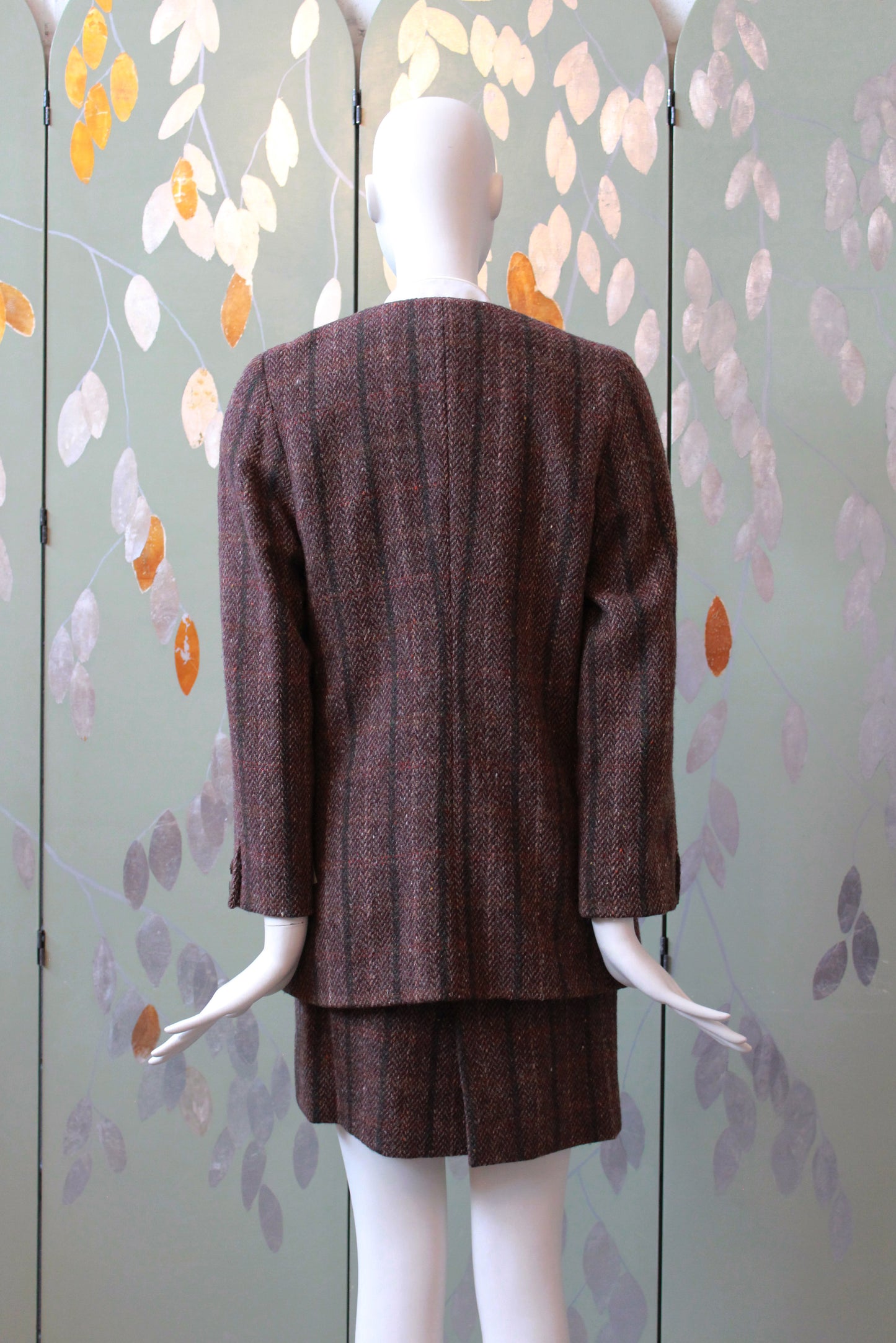 1980s Krizia Brown/Plum Plaid Wool Skirt Suit Set, XS