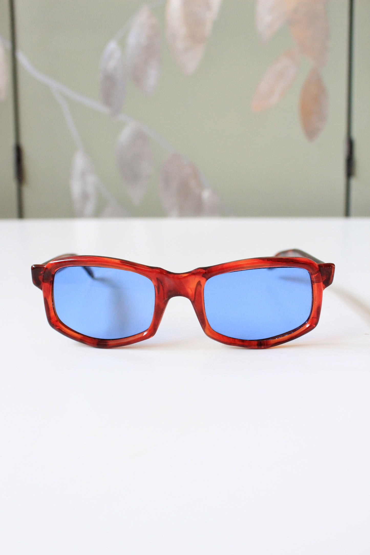 1960s Brown Rectangular Sunglasses with Blue lenses