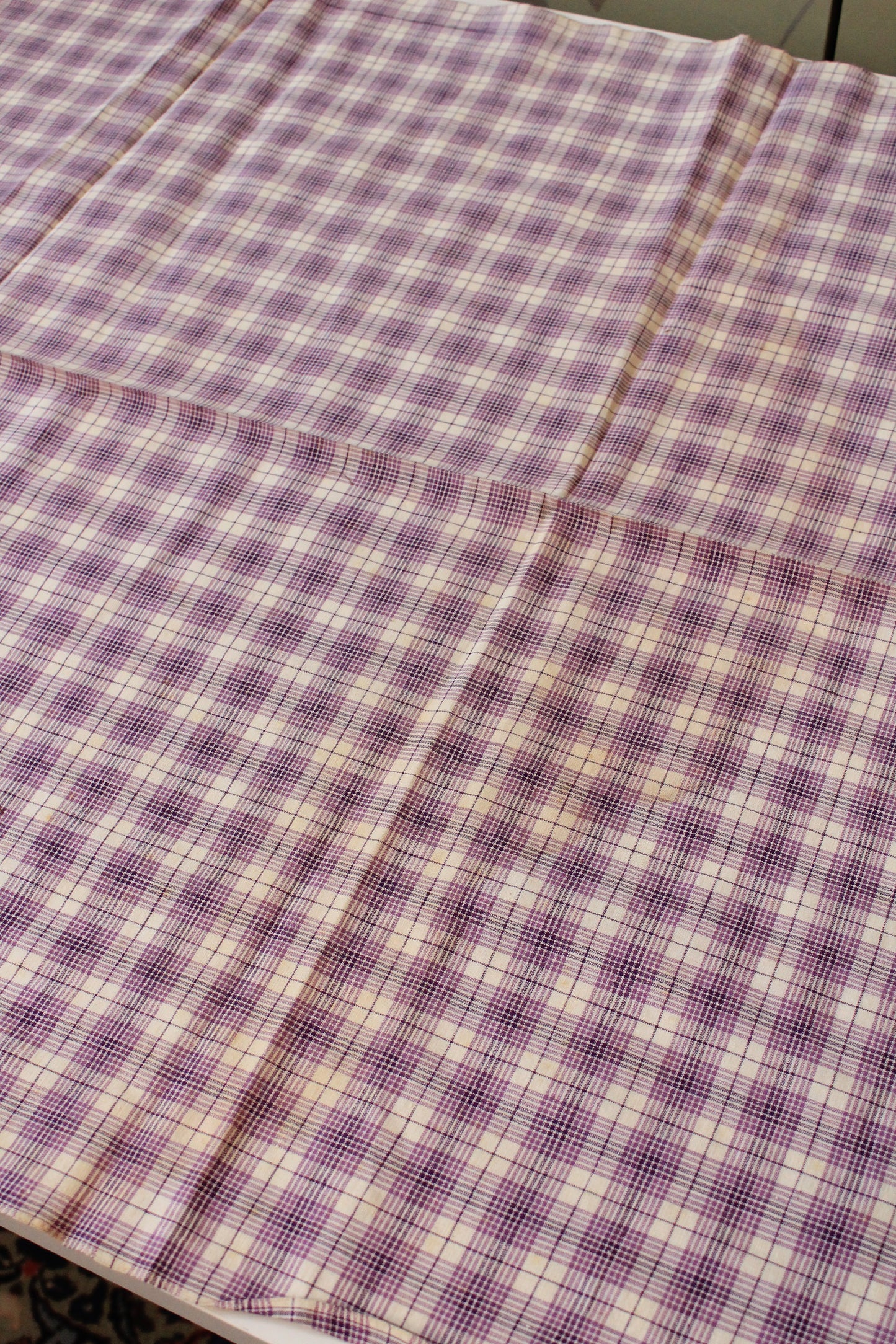 1920s Purple And White Plaid Cotton Sewing Fabric, 9.5 Yards