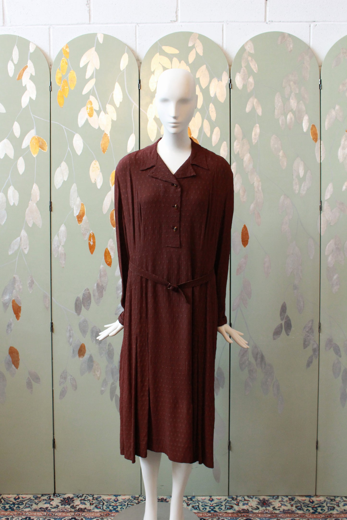 1940s Dark Cinnamon Long Sleeve Dress, Large 