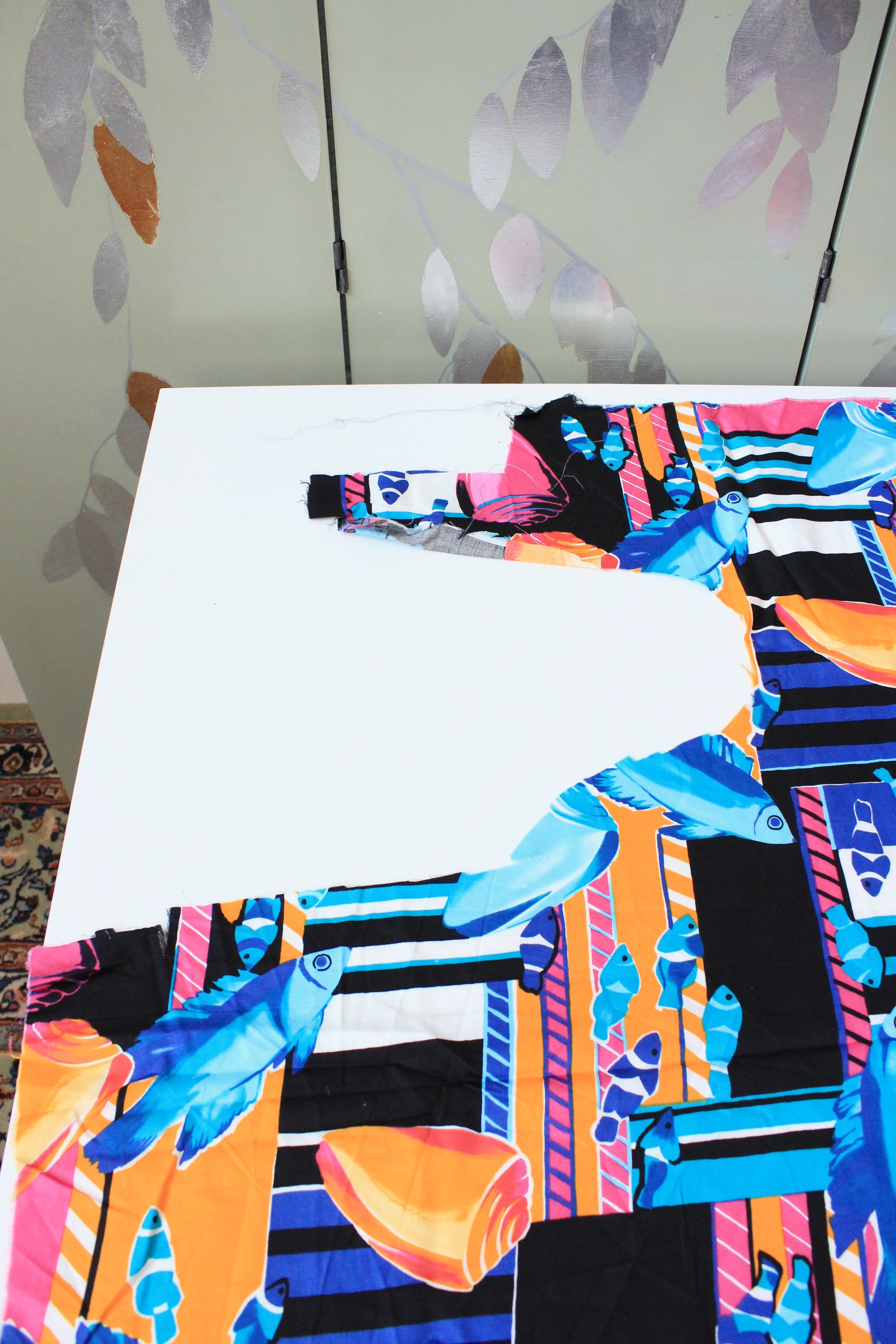 Vintage 1990s Multicoloured Fish And Shells Cotton Fabric, 3.5 Yards