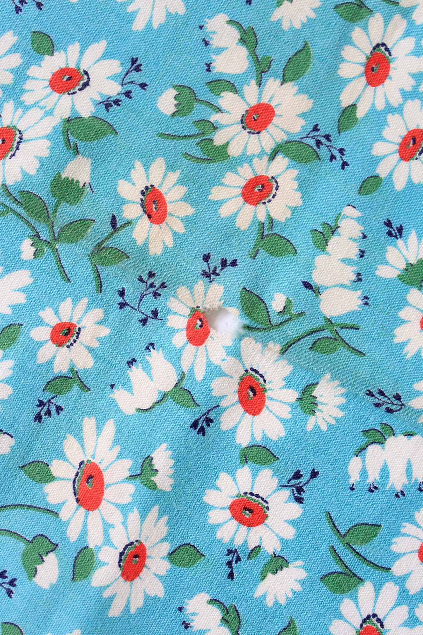 1950s Teal With White And Red Flowers Cotton Sewing Fabric, 4.5 Yards