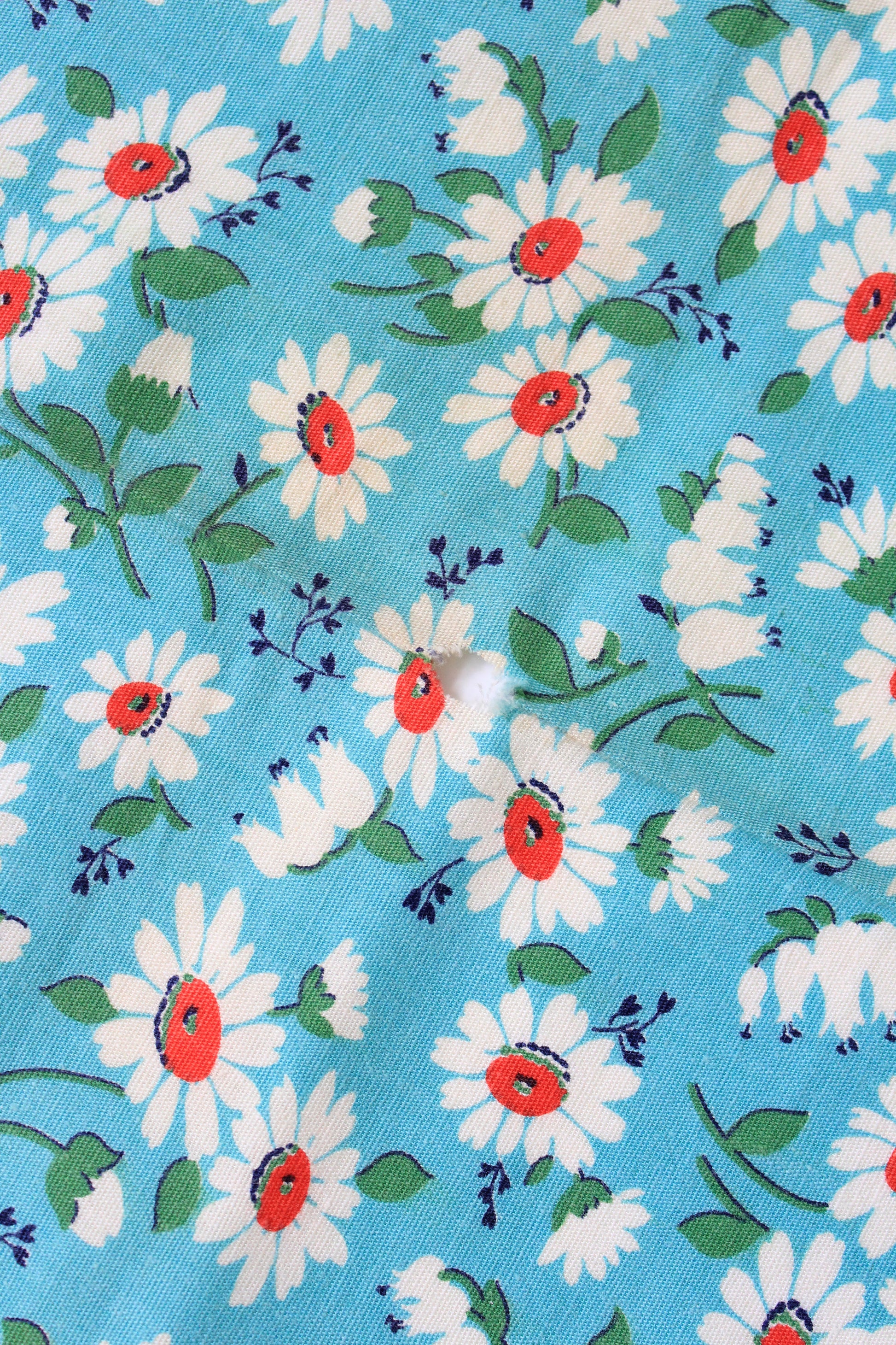 1950s Teal With White And Red Flowers Cotton Sewing Fabric, 4.5 Yards
