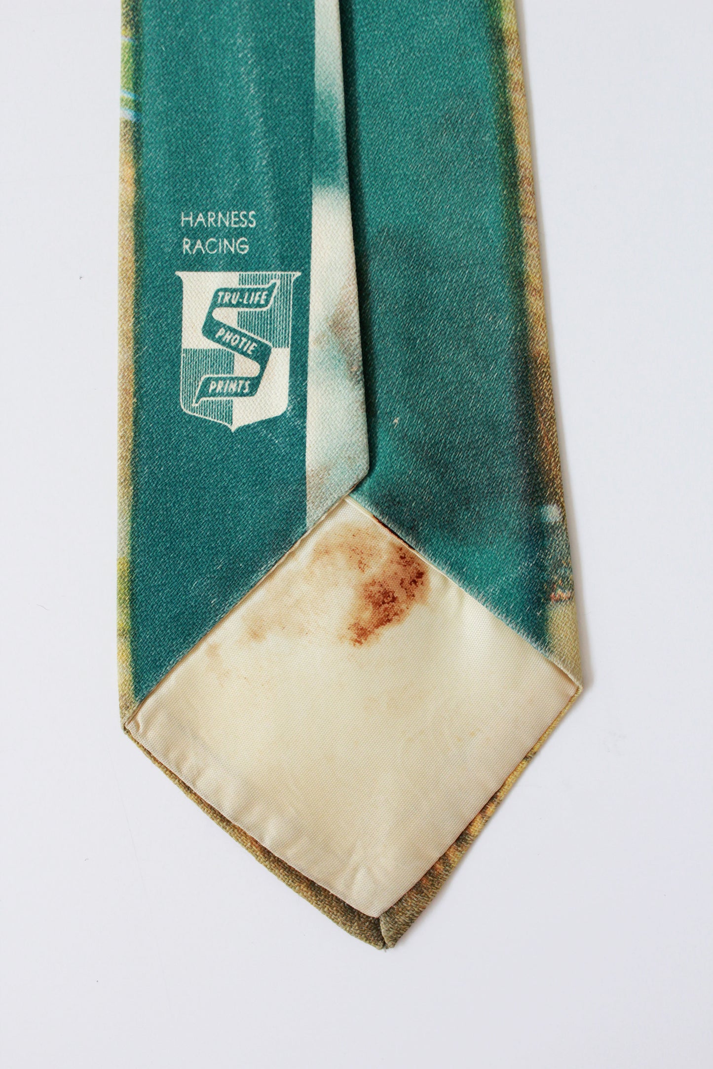 Vintage 1950s Rayon Horse Race Photo Print Tie, Mid Century 