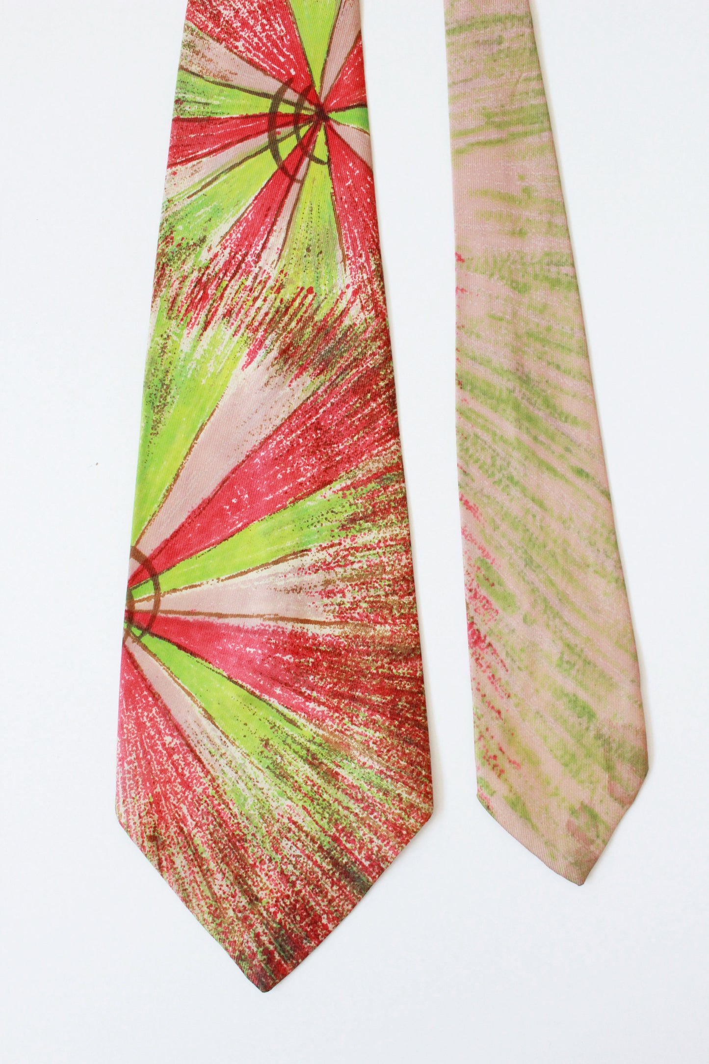 Vintage Early 1950s Hand Painted Neon Pink And Green Tie