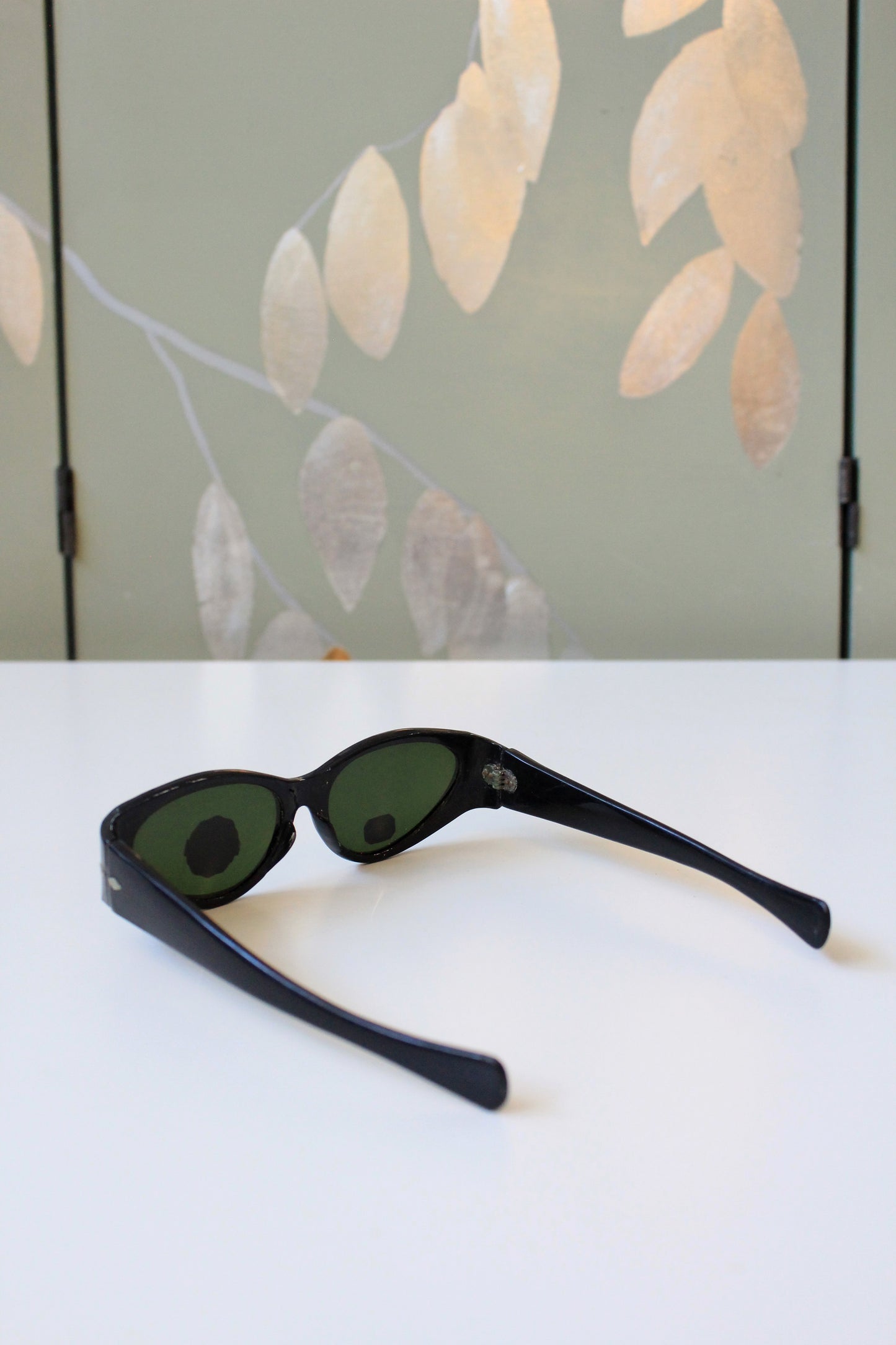 1950s Black Plastic Sunglasses With Green Lenses, Unused