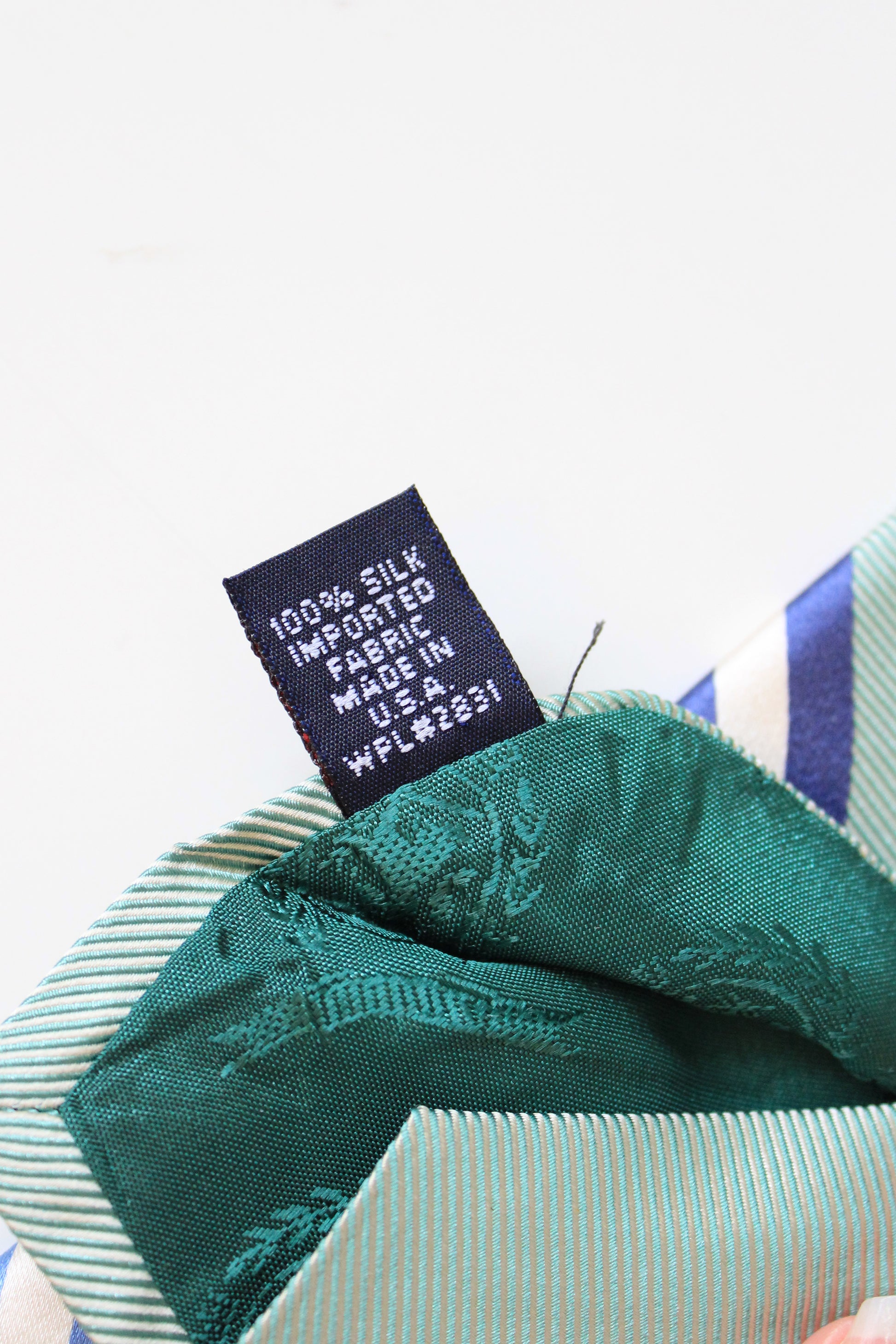 1990s Tommy Hilfiger Green And Blue Striped Designer Silk Tie 