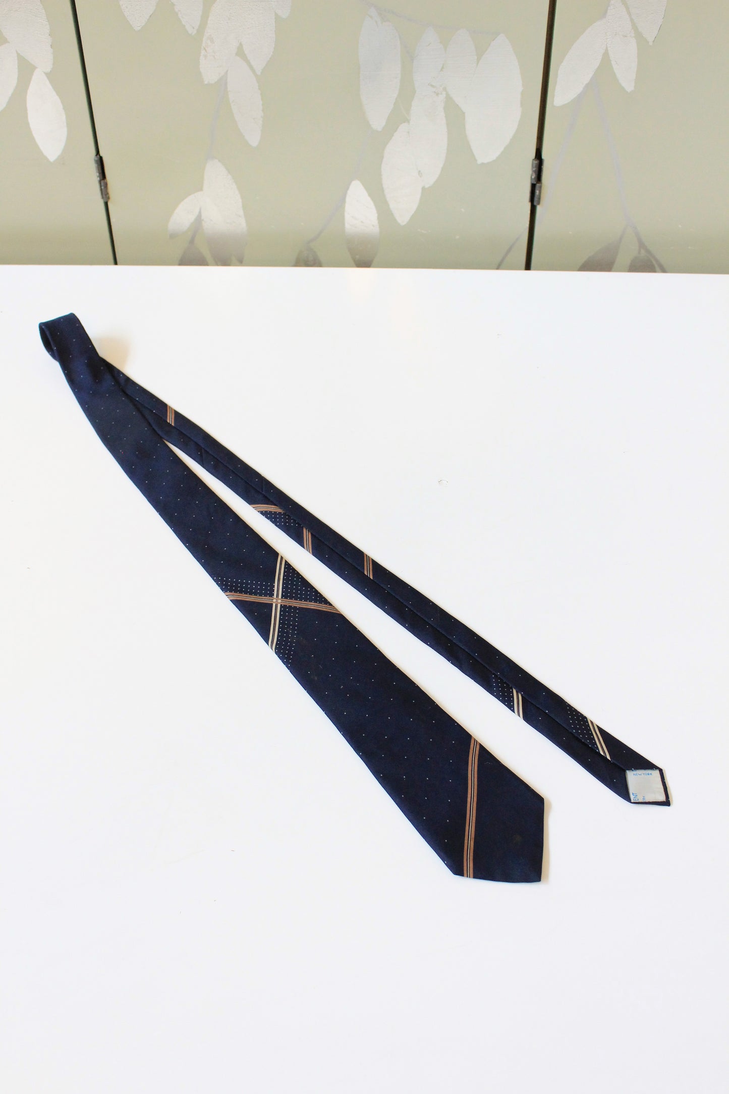 1980s YSL blue Plaid Silk Designer Tie With Small Polka Dots