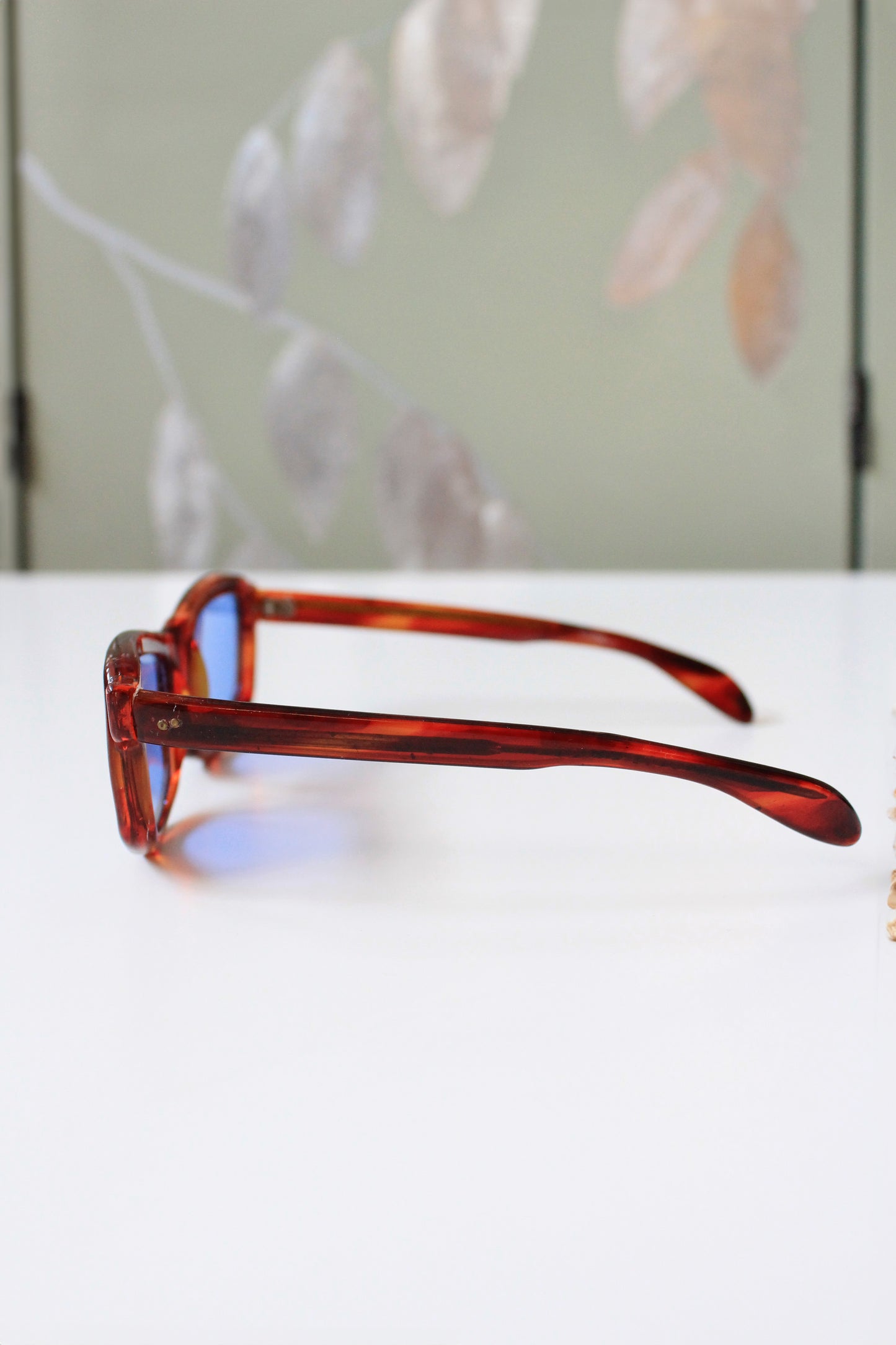 1960s Brown Rectangular Sunglasses with Blue lenses