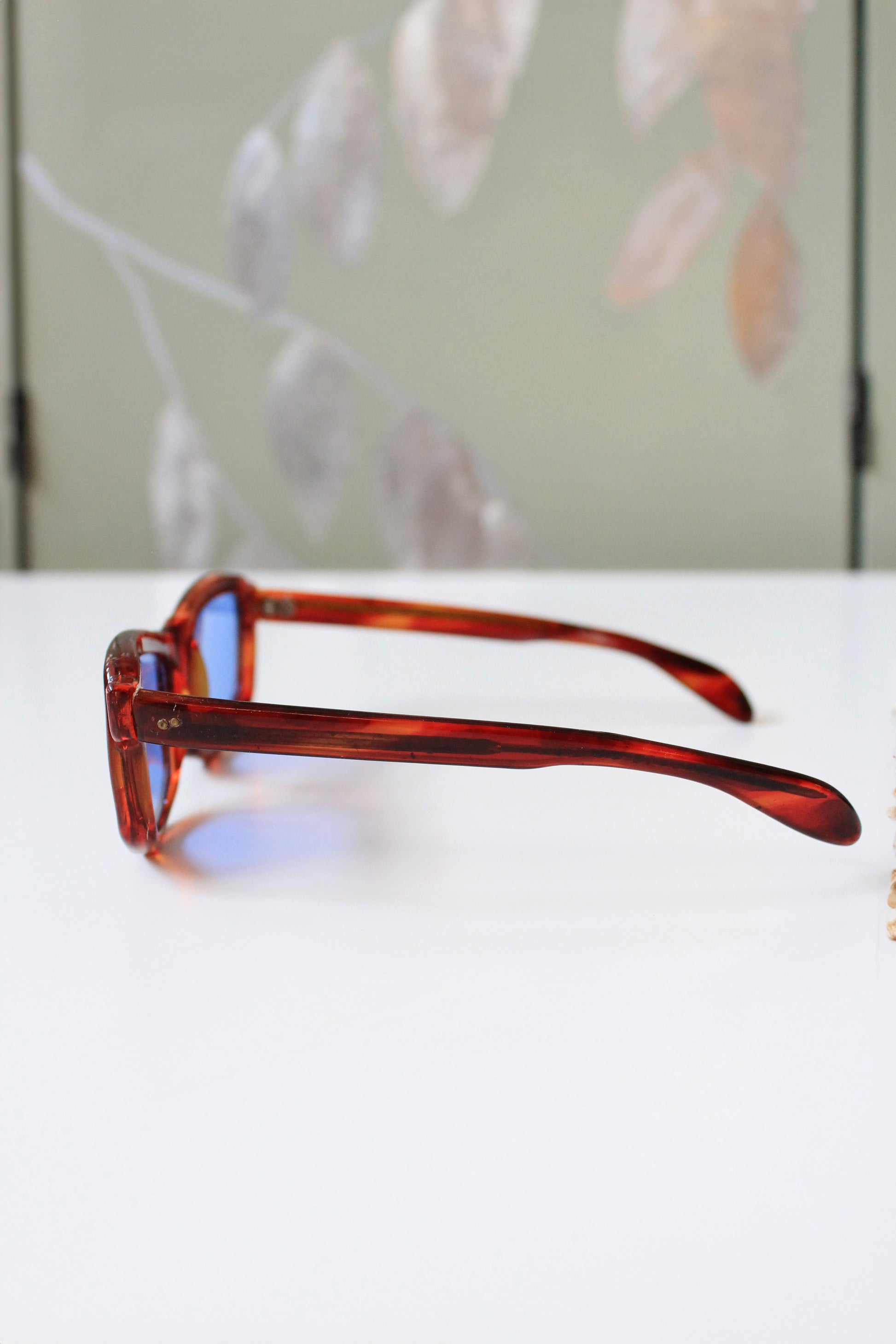 1960s Brown Rectangular Sunglasses with Blue lenses