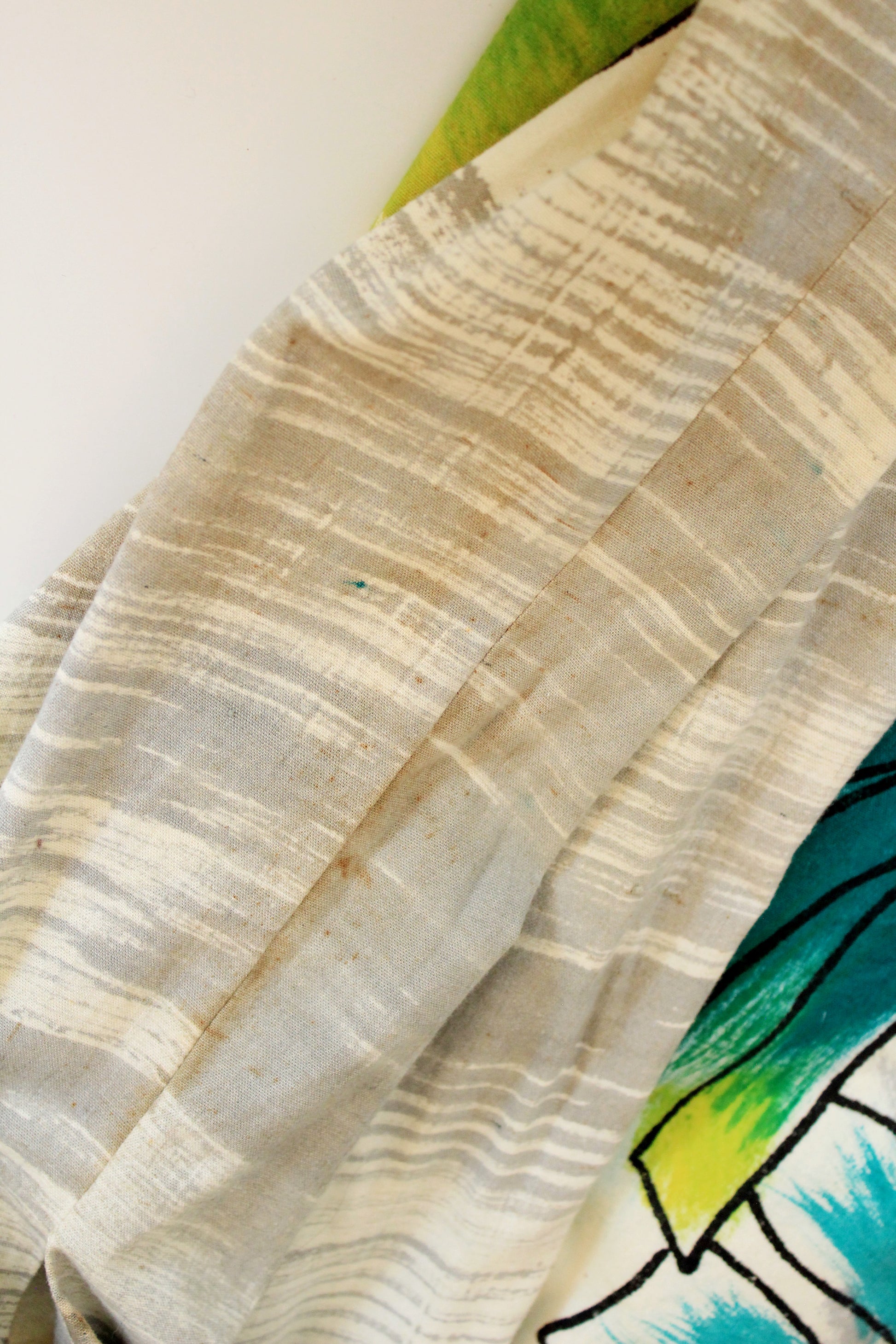 1950s Handpainted Circle Skirt With Tropical Flowers In Blue And Green, S/M