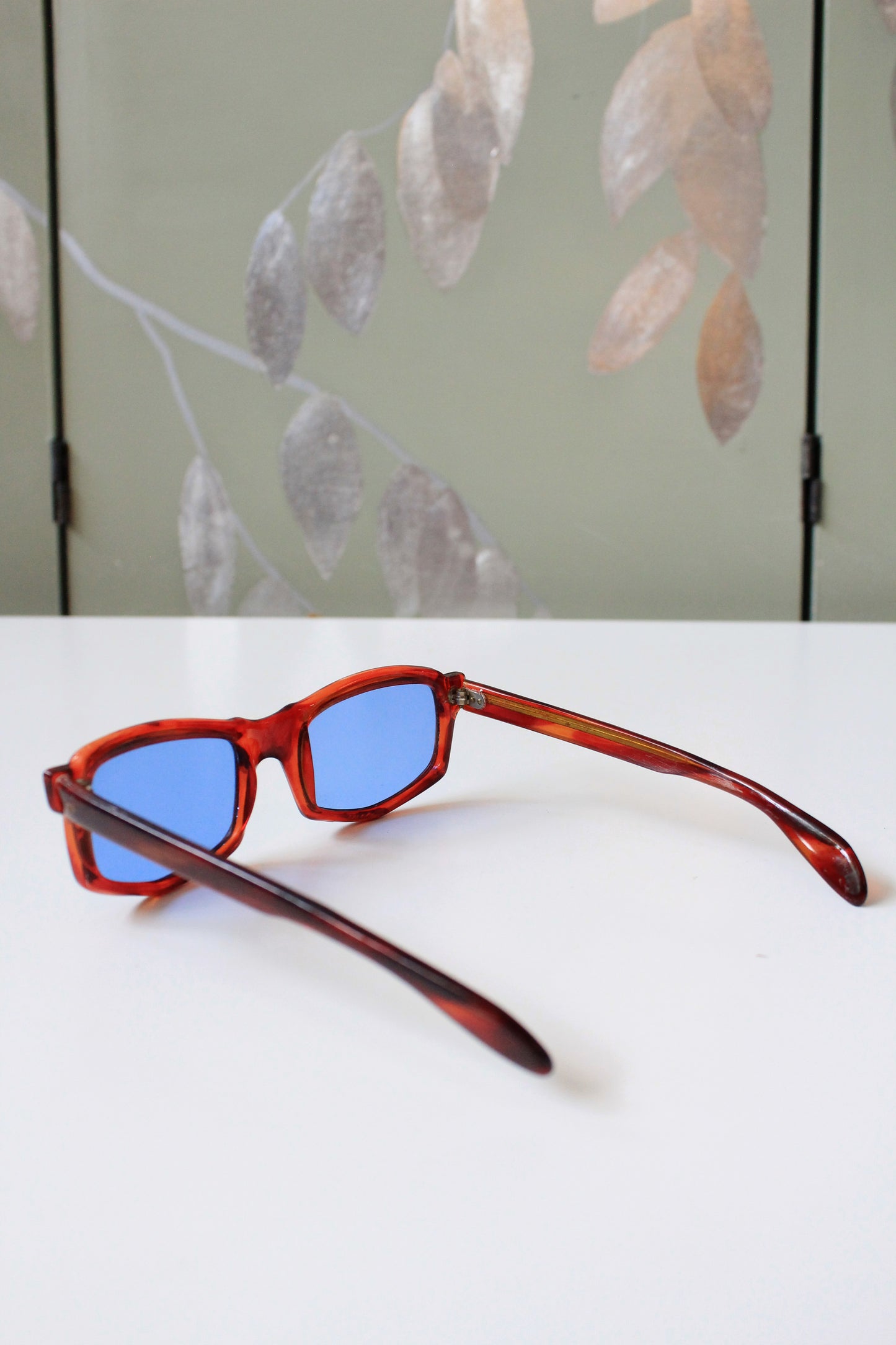 1960s Brown Rectangular Sunglasses with Blue lenses