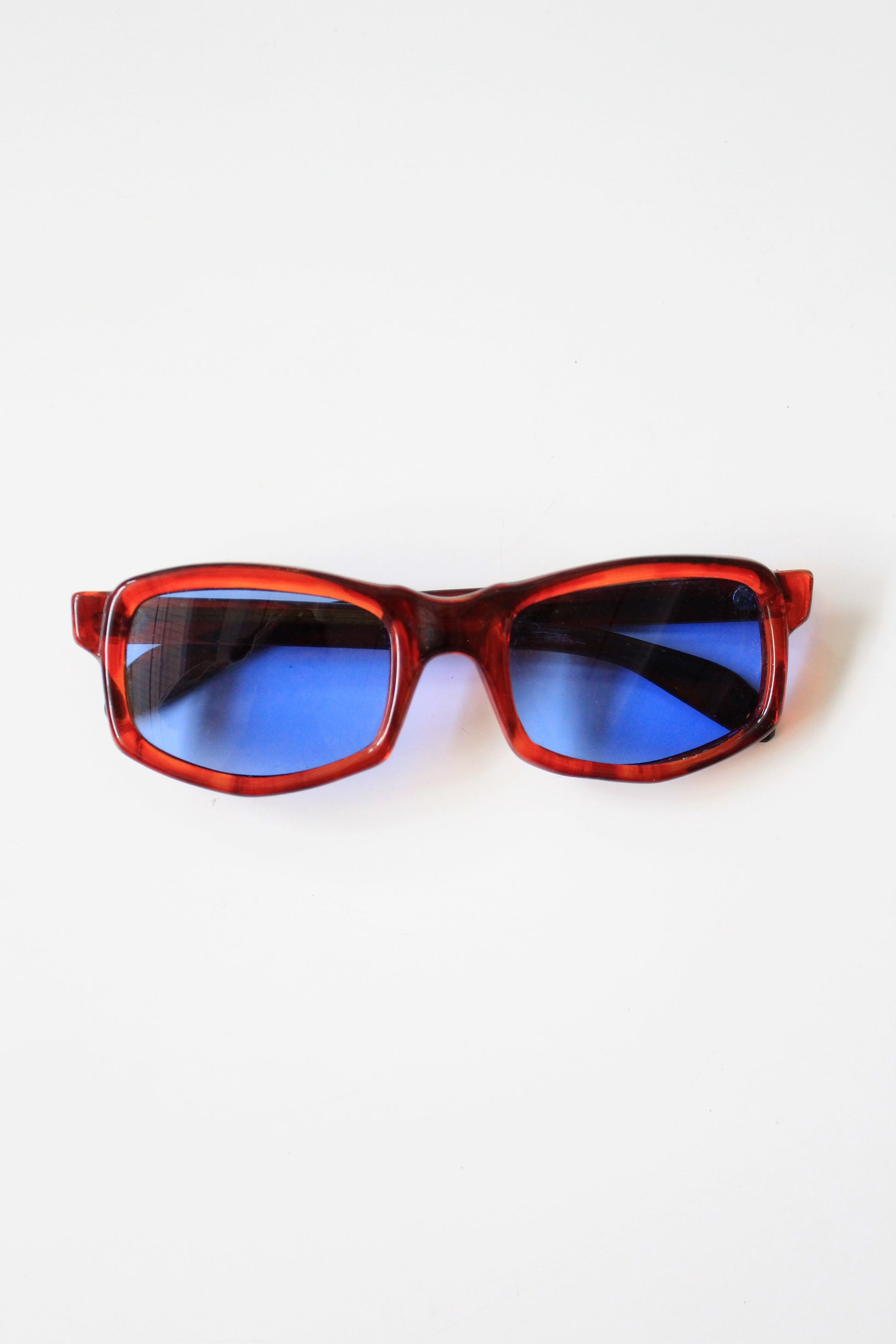 1960s Brown Rectangular Sunglasses with Blue lenses