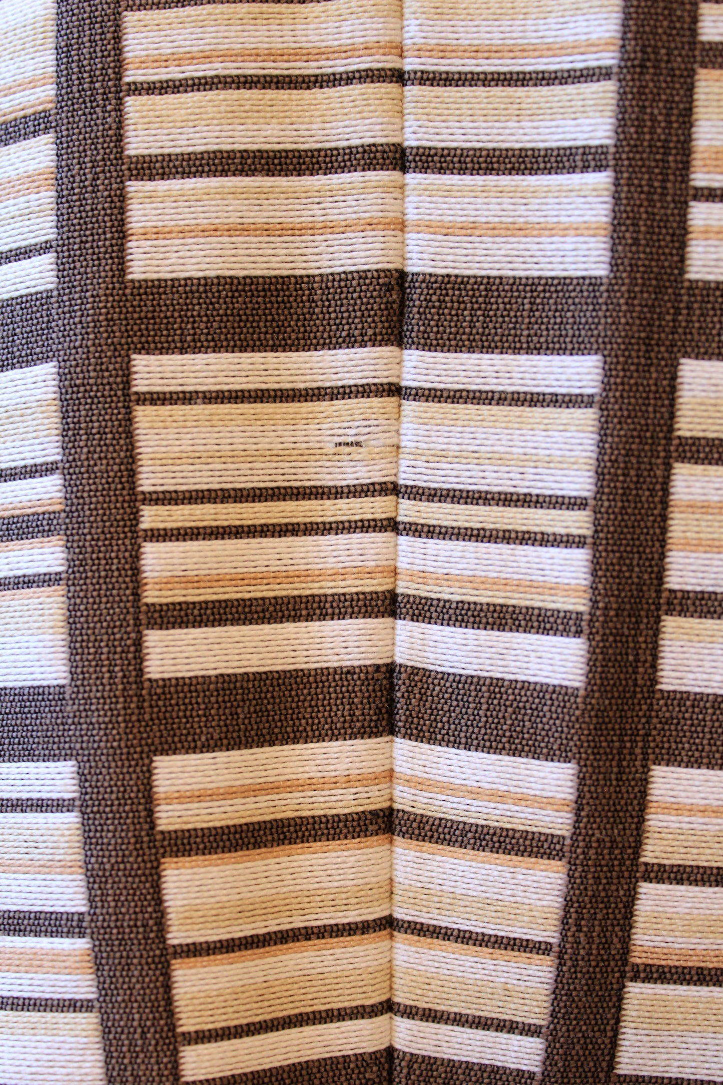 1960s Brown And Beige Geometric Print Skirt Suit Set With Square Buttons, Small