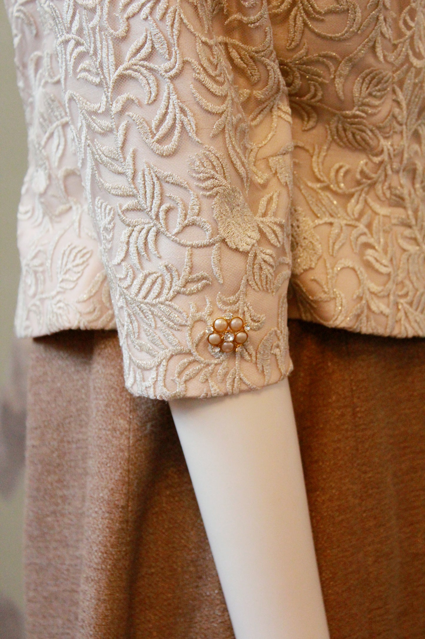 Gold And Cream 1960s Style Metallic Dress And Brocade Jacket Set, M