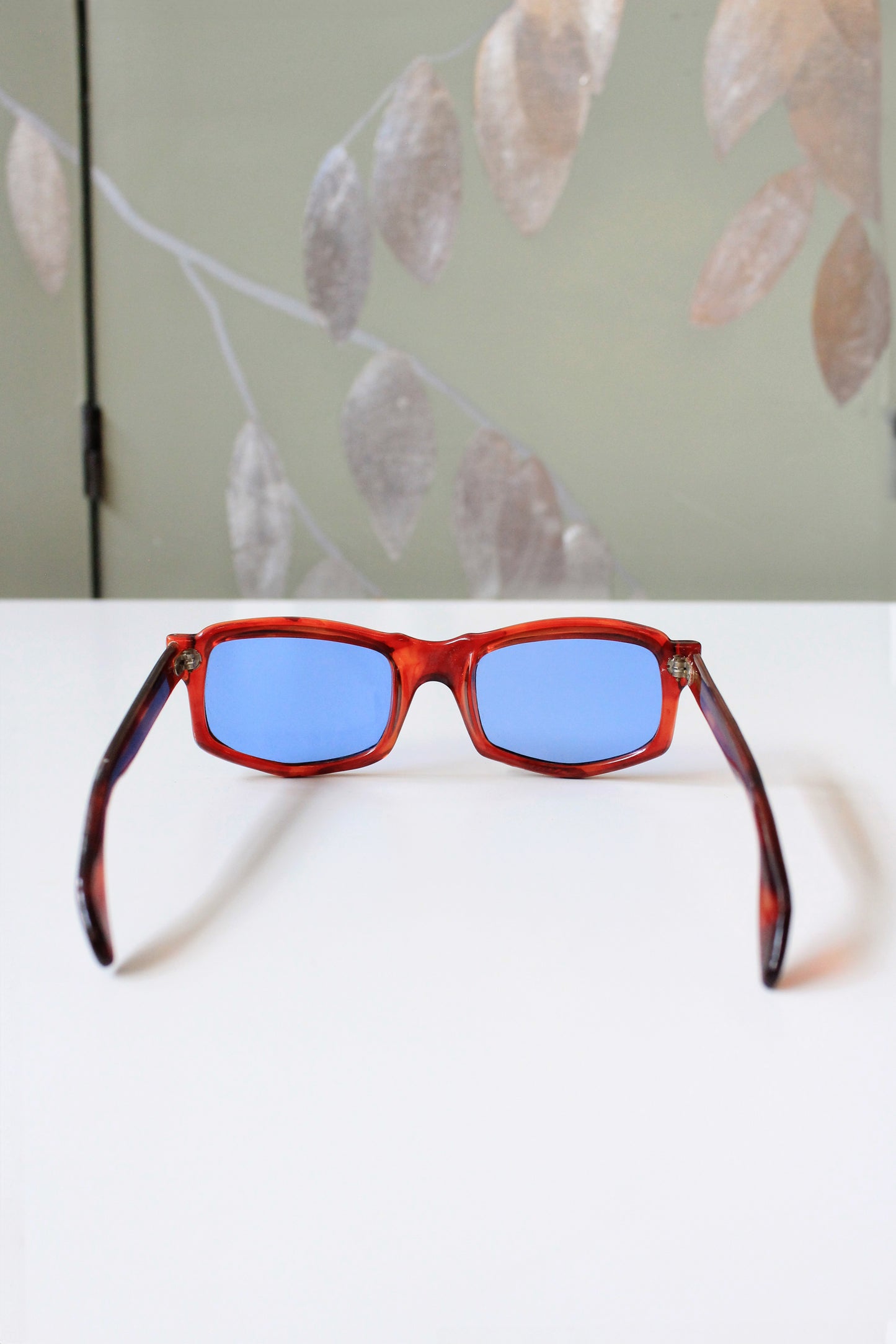 1960s Brown Rectangular Sunglasses with Blue lenses