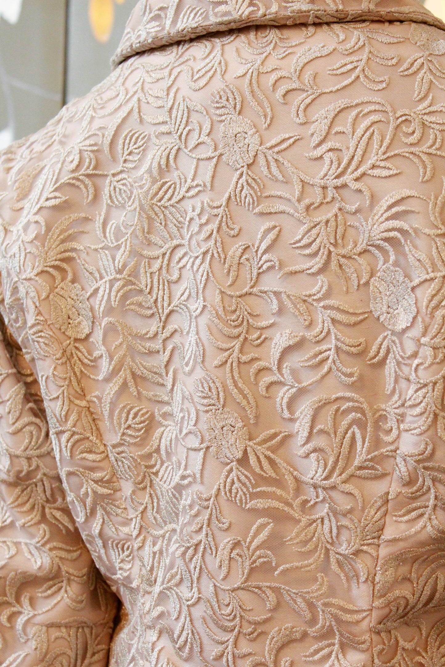 Gold And Cream 1960s Style Metallic Dress And Brocade Jacket Set, M