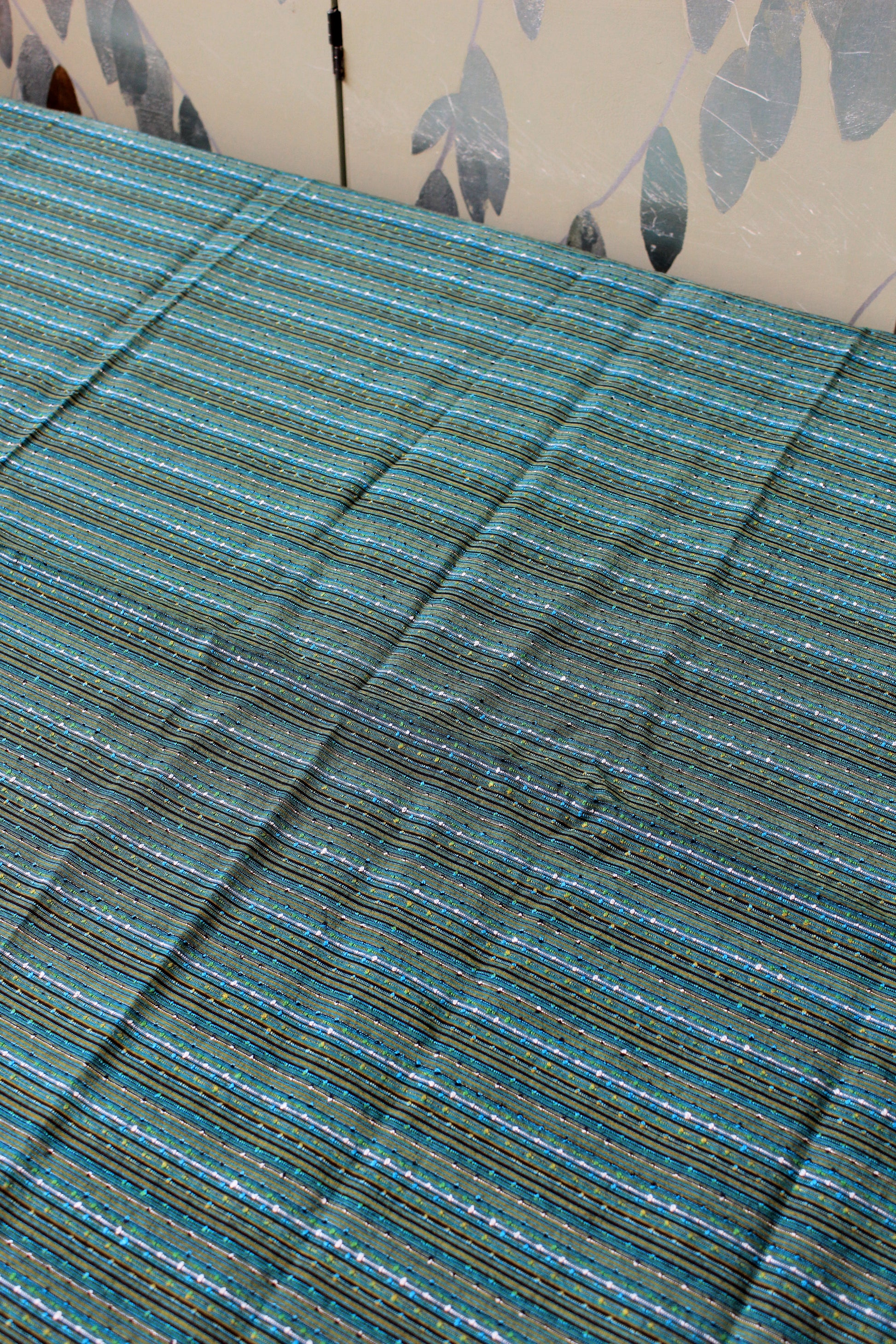 1960s Blue And Green Tweed Like Stripes Vintage  Cotton Fabric, 5 Yards