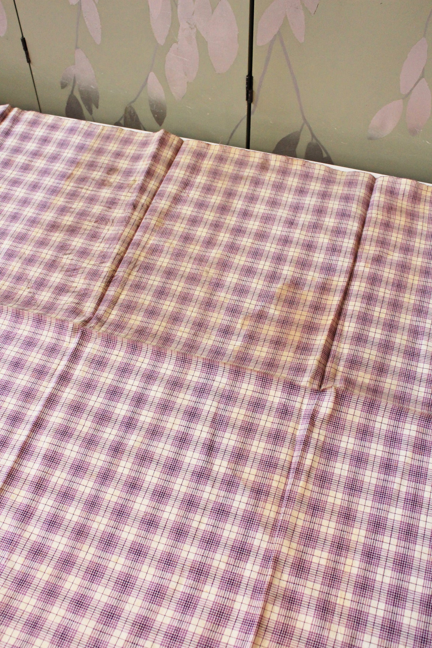 1920s Purple And White Plaid Cotton Sewing Fabric, 9.5 Yards