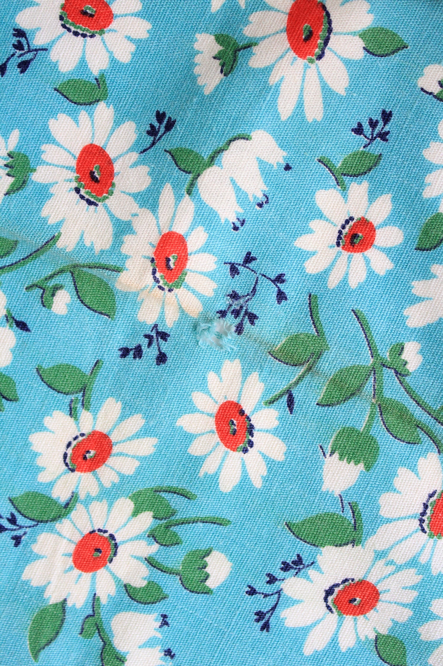 1950s Teal With White And Red Flowers Cotton Sewing Fabric, 4.5 Yards