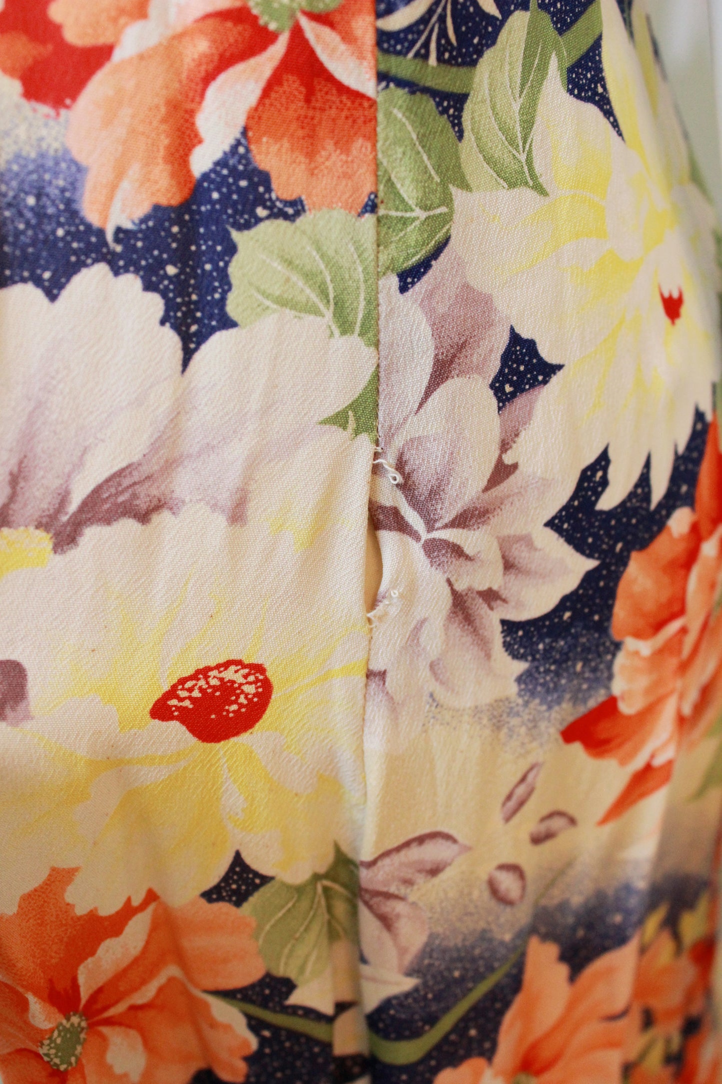 1930s Bias Cut Yellow And Orange Floral Gown With Train, Small