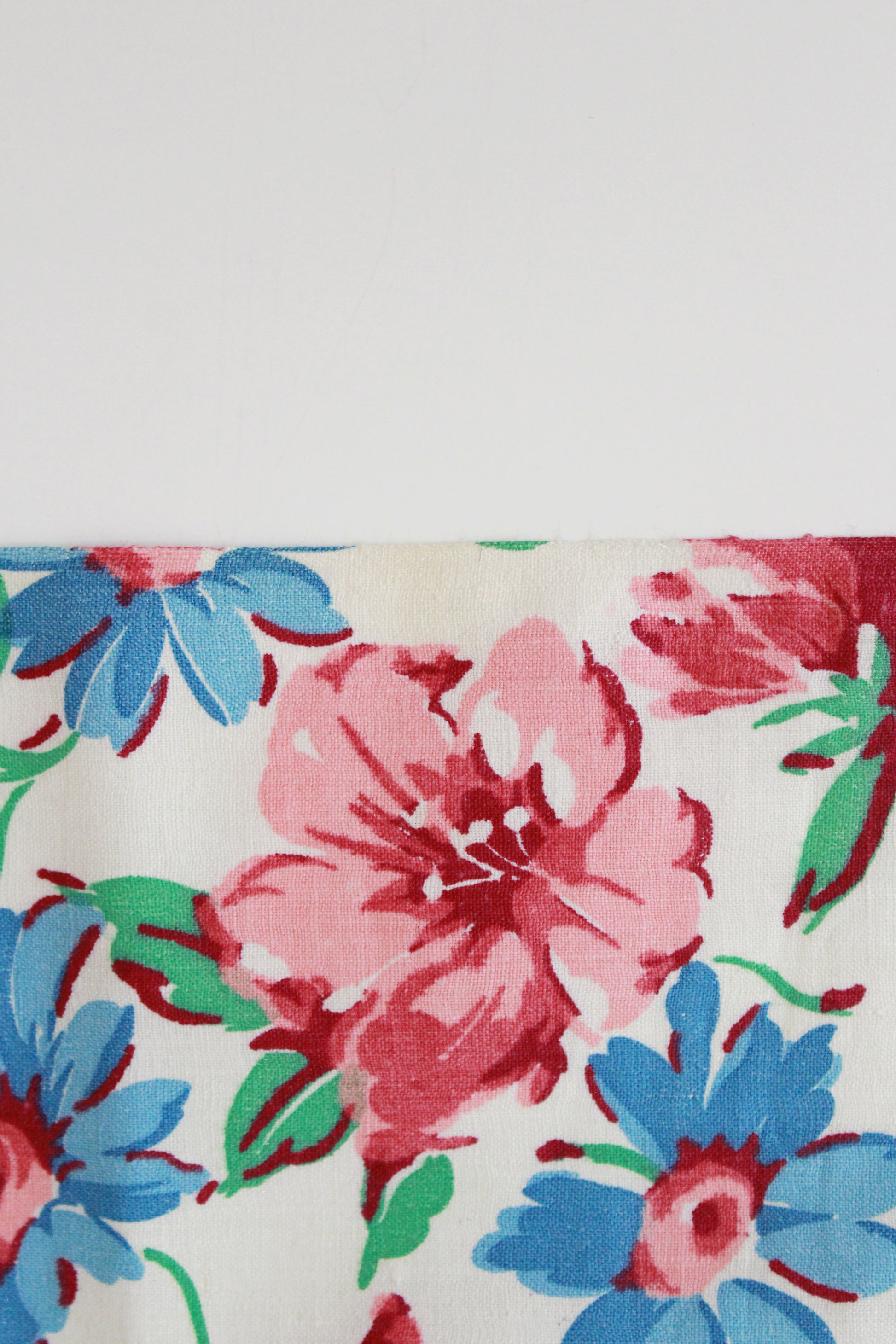 Vintage 1950s Pink And Blue Floral Cotton Sewing Fabric, 3.5 Yards