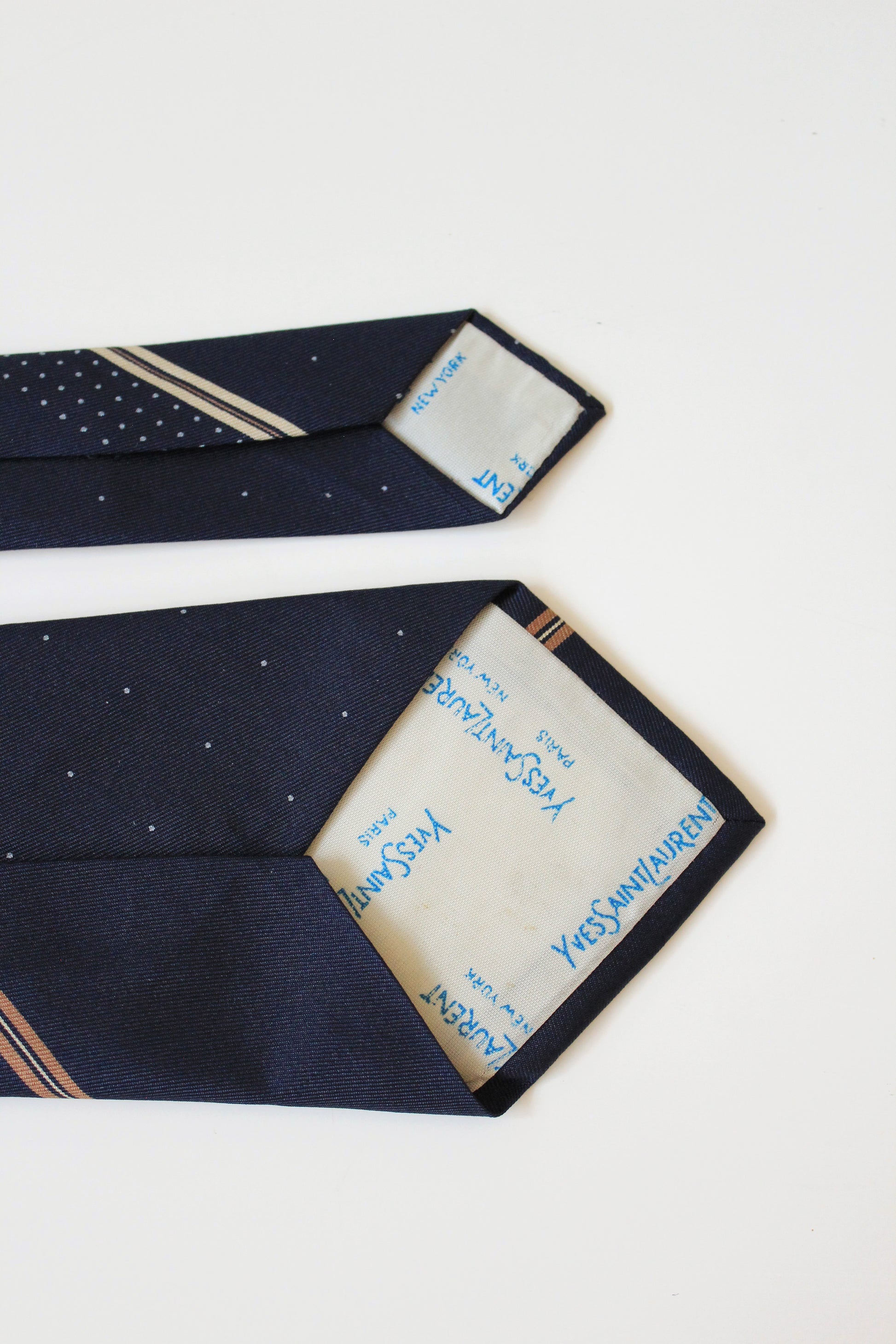 1980s YSL blue Plaid Silk Designer Tie With Small Polka Dots