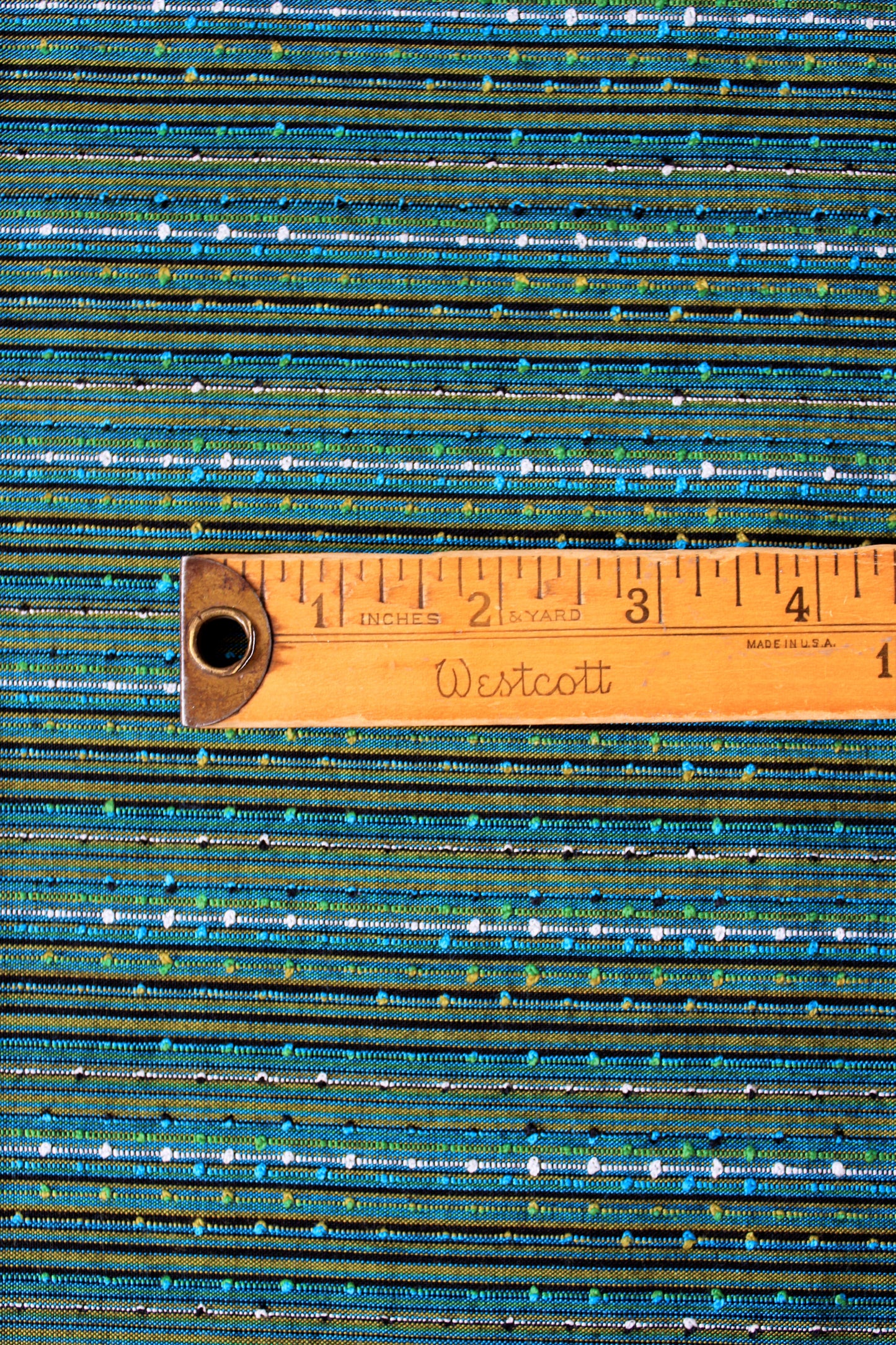 1960s Blue And Green Tweed Like Stripes Vintage  Cotton Fabric, 5 Yards