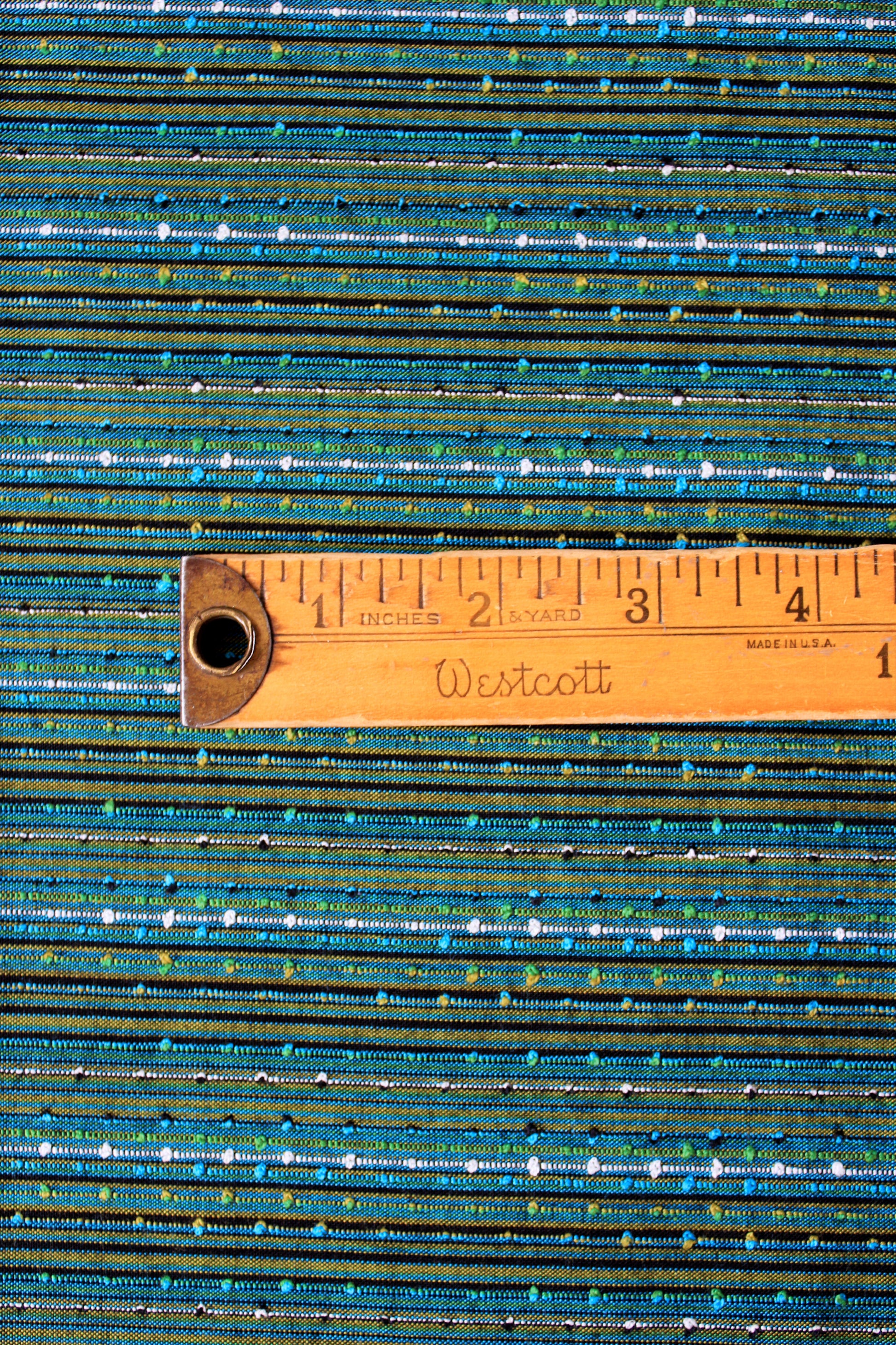 1960s Blue And Green Tweed Like Stripes Vintage  Cotton Fabric, 5 Yards