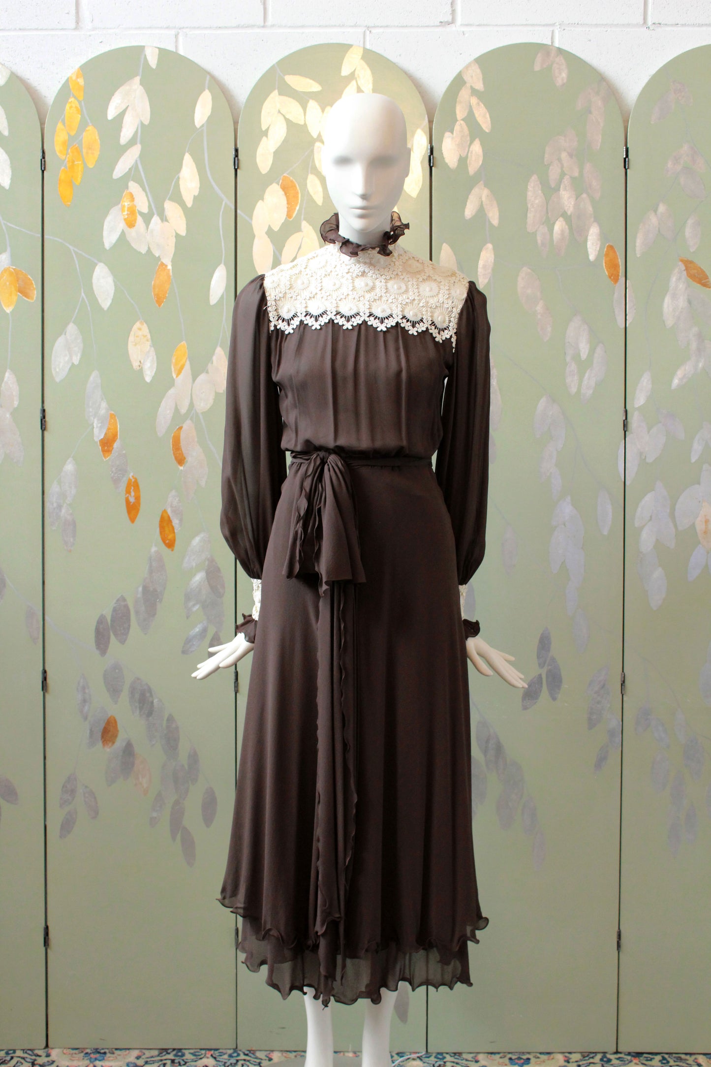 vintage silk chiffon dress 30s Floral Silk Chiffon Dress