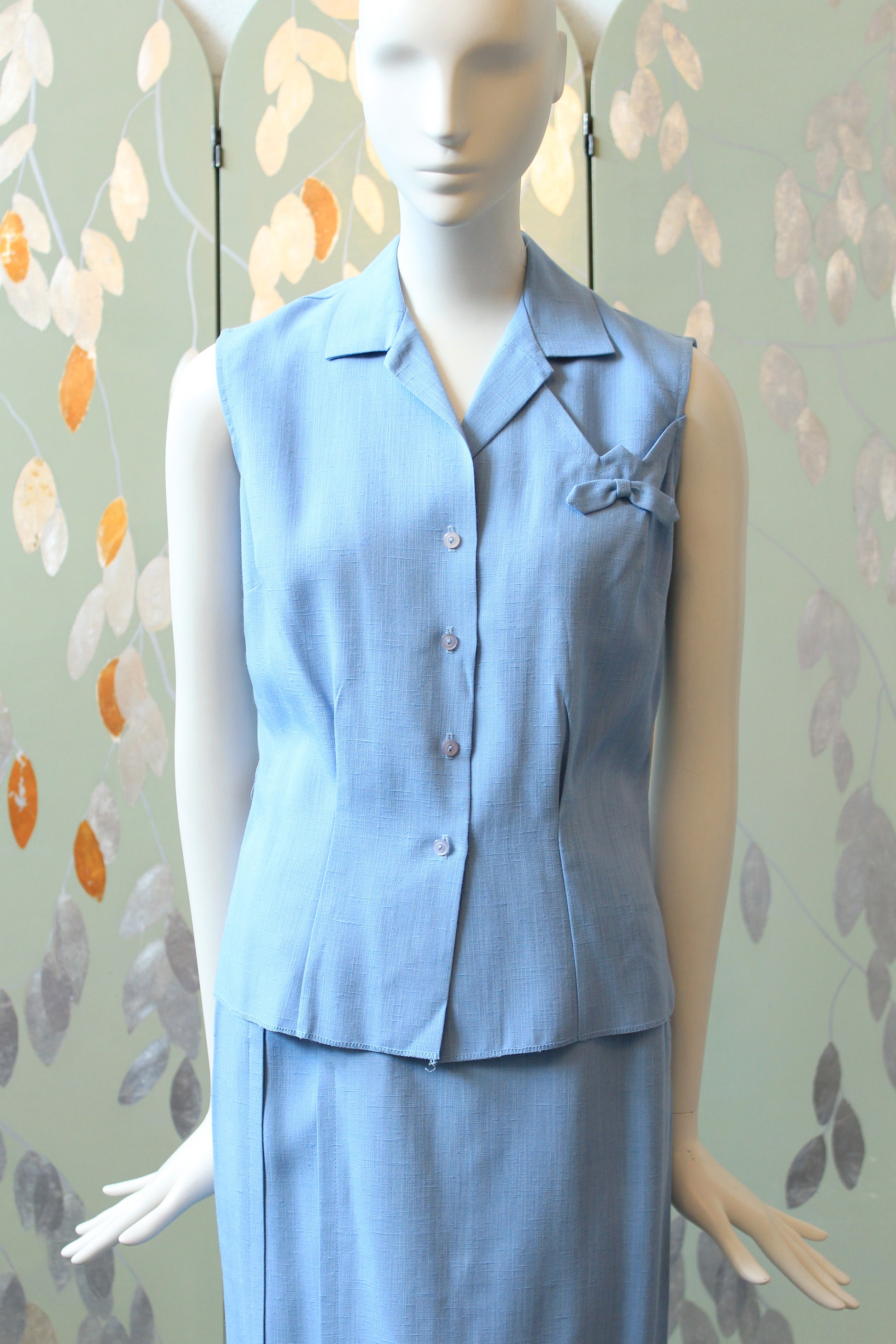 1950s Light Blue Sleeveless Top And Matching Skirt Summer Set, XS