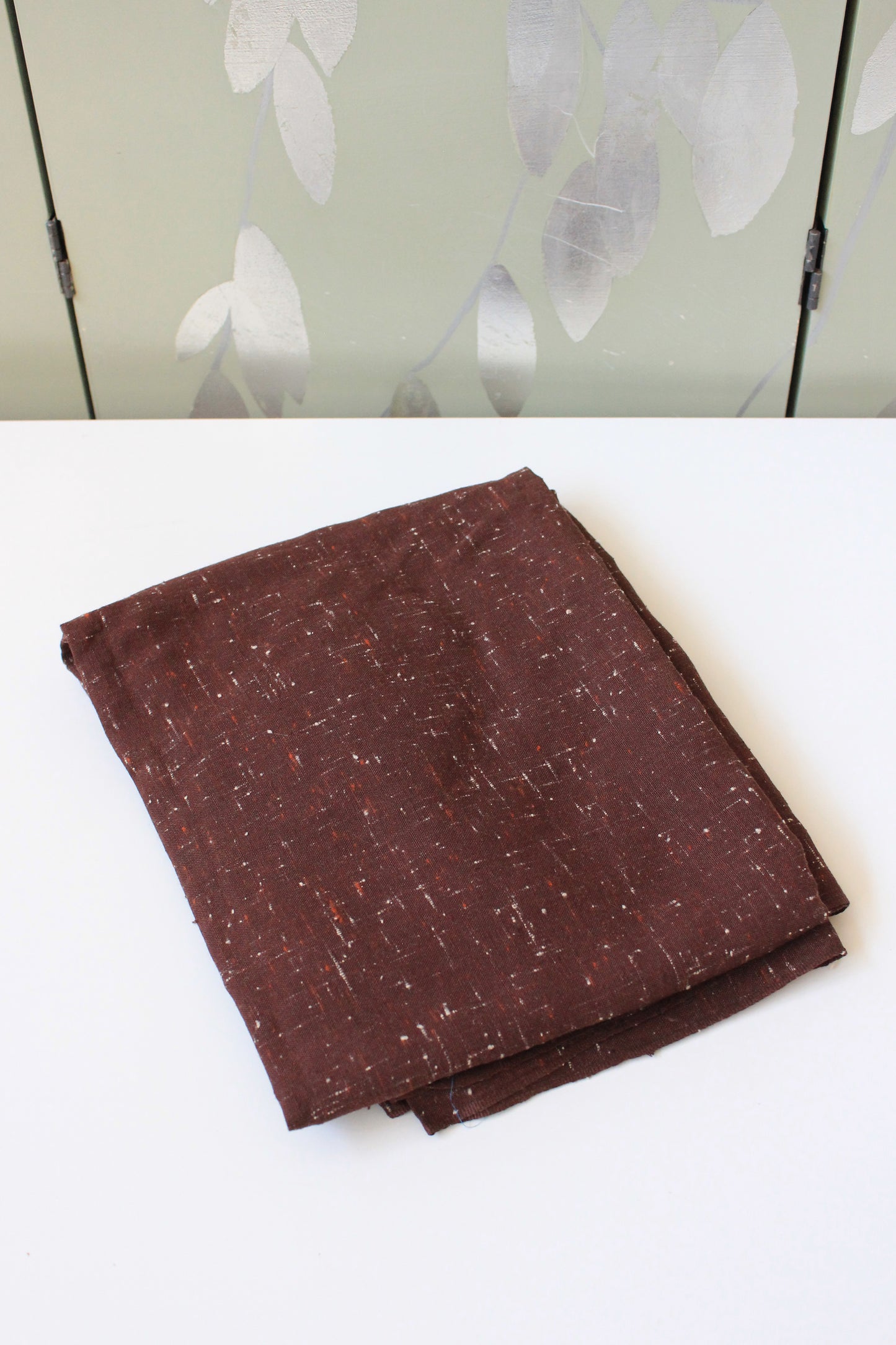 1920s Brown Tweed Sewing Fabric With Orange And White, 1.7 Yards