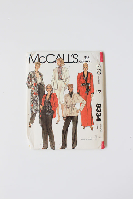 1980s Kimono With Pants/Skirt McCall's 8334 Sewing Pattern, Uncut Size 6